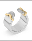 Doppia Luna Ring - Silver/Gold Diamond Pave