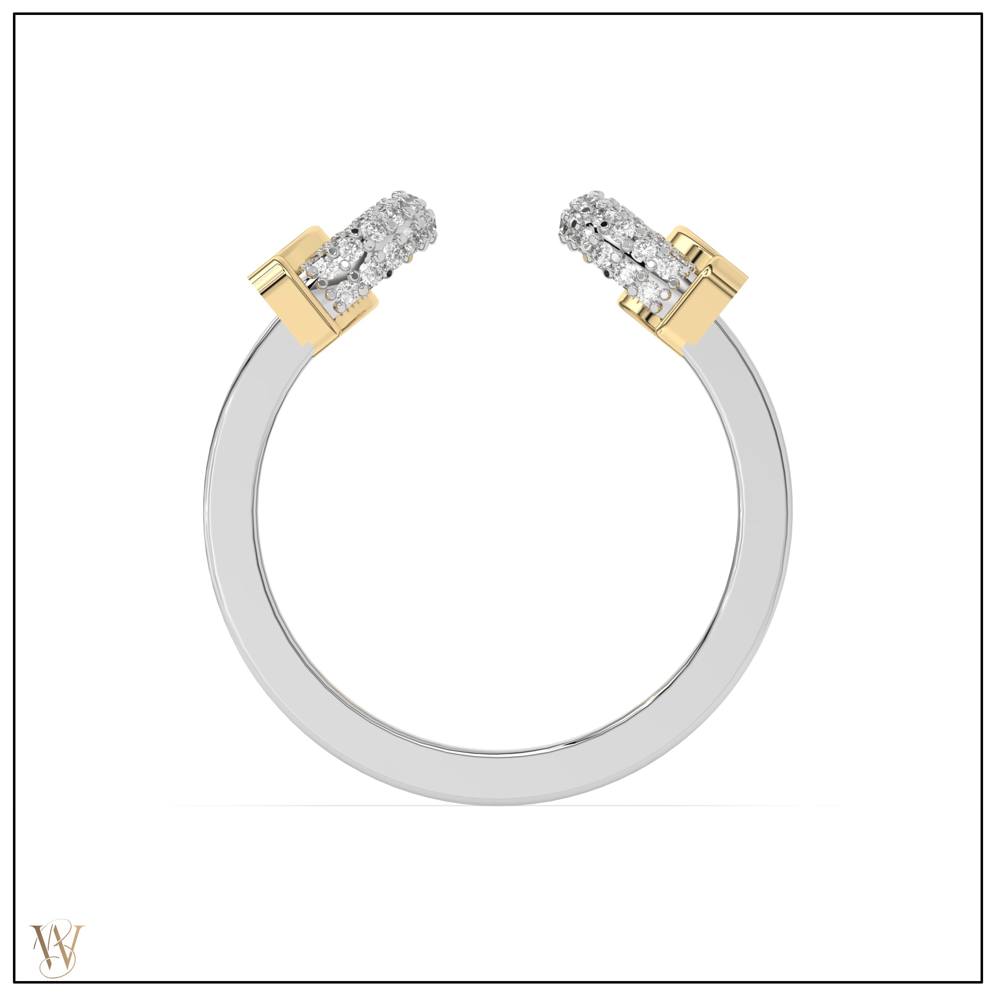 Doppia Luna Ring - Silver/Gold Diamond Pave