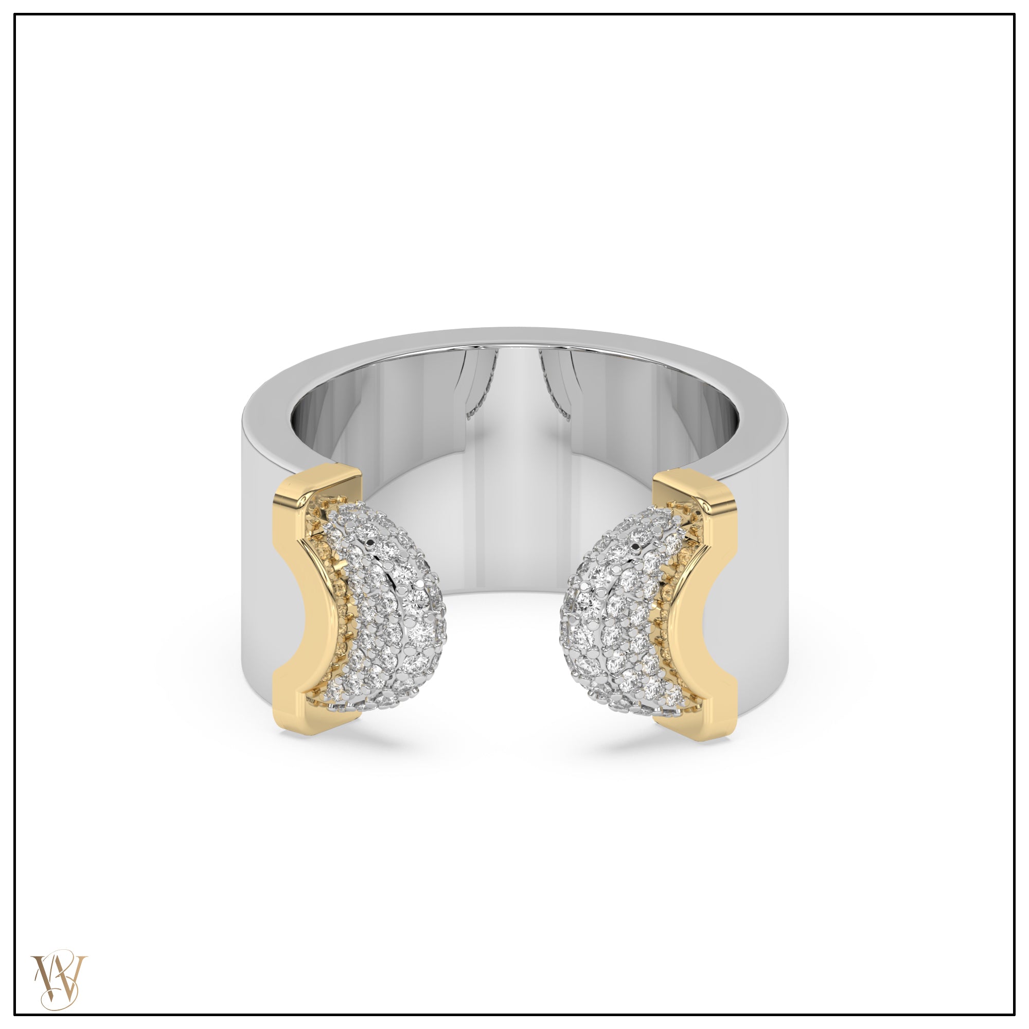 Doppia Luna Ring - Silver/Gold Diamond Pave