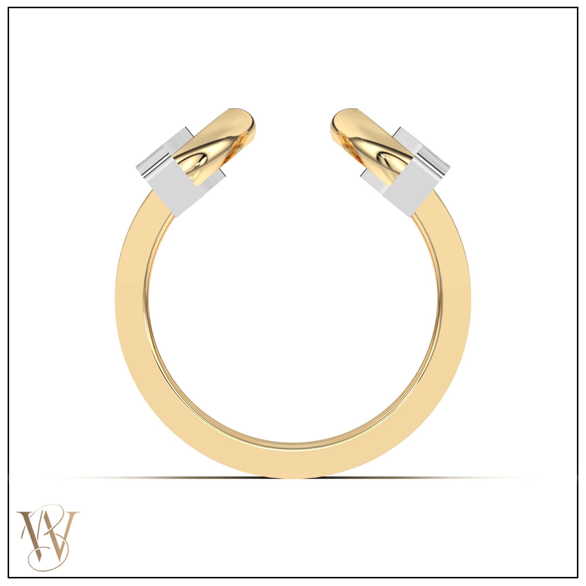 Doppia Luna Ring - Yellow Gold with White Gold Detail