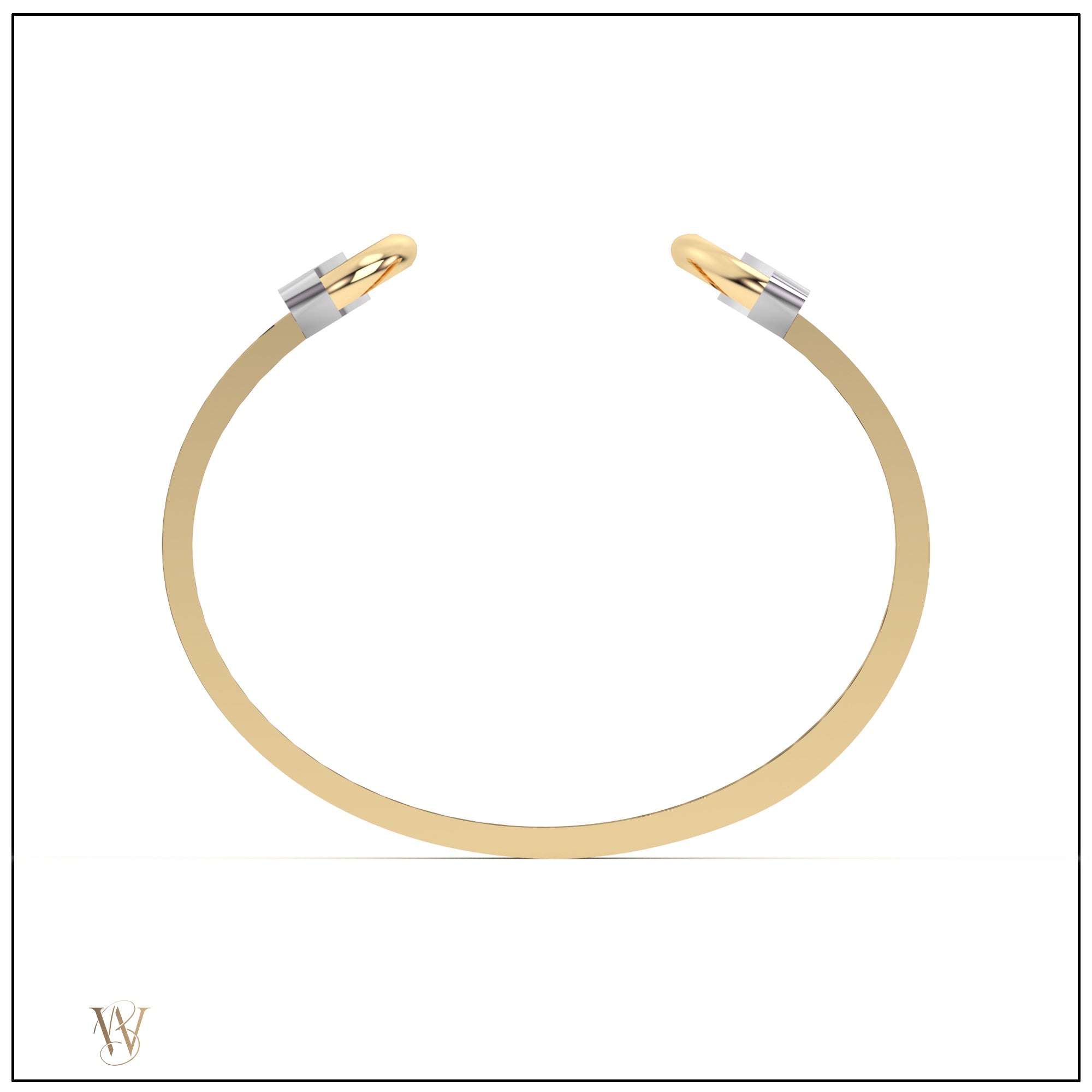 Doppia Wide Luna Cuff - Yellow Gold with White Gold Detail