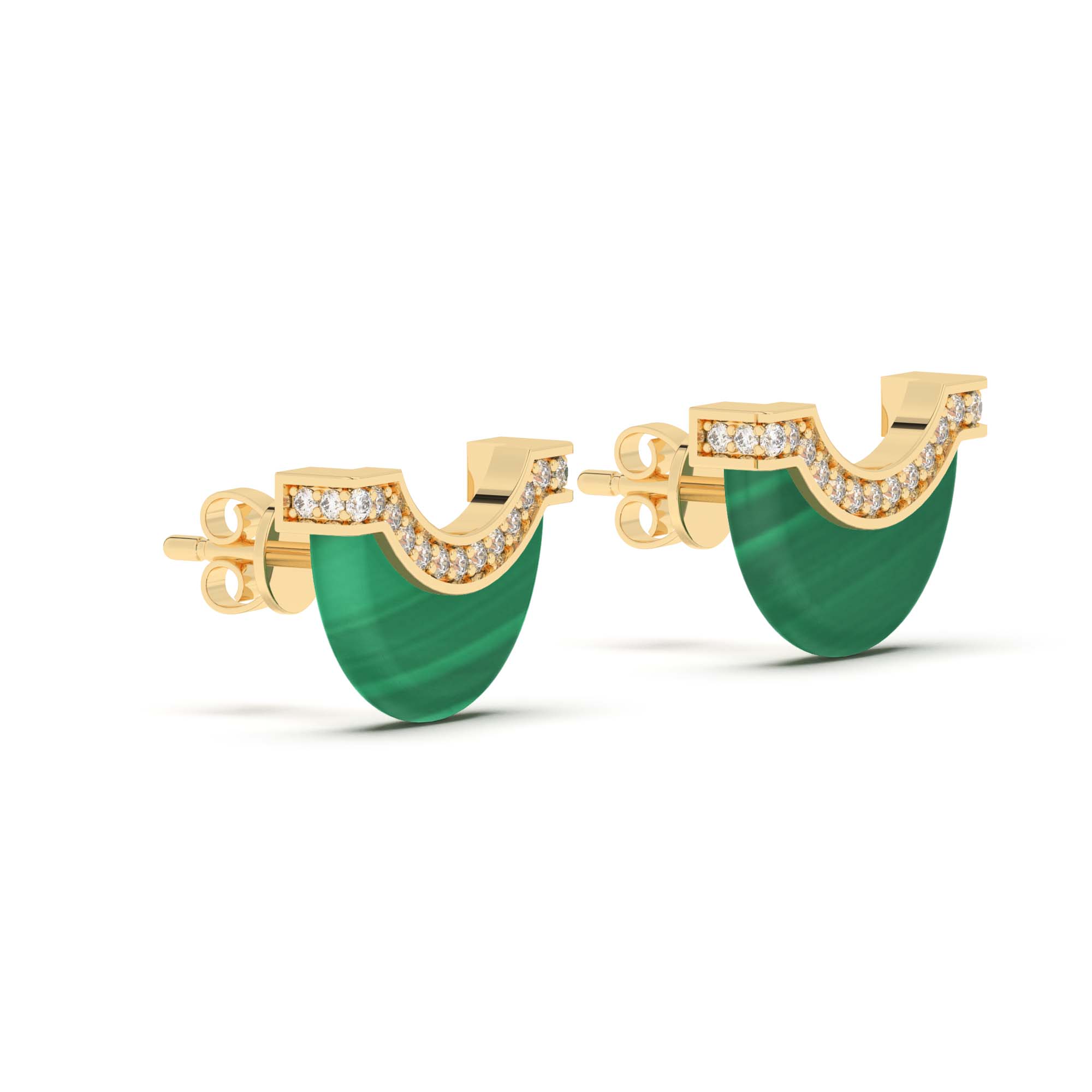 Luna Stud - Malachite &amp; Diamond Pave Detail