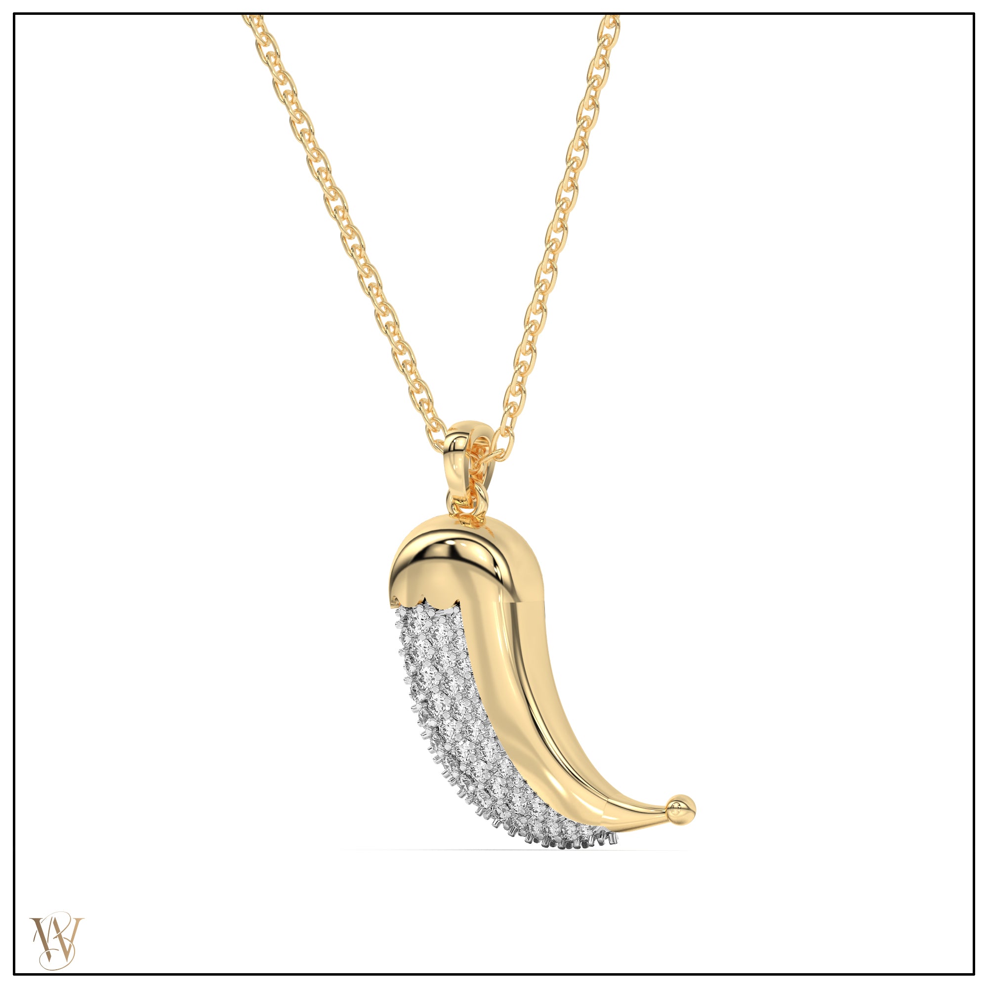 Wyld Dorian Horn - Yellow Gold and Diamond Pave