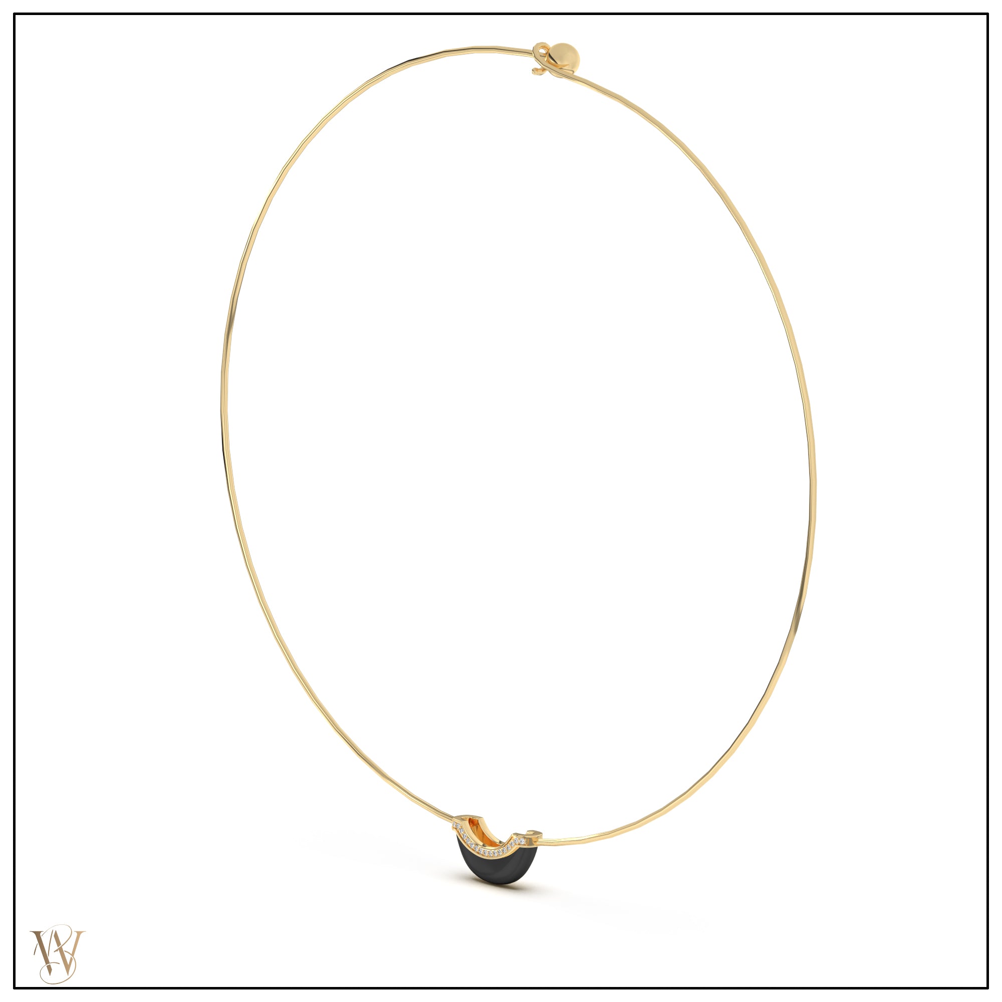 Luna Mini Wire Necklace - Onyx with Diamond Pave Detail