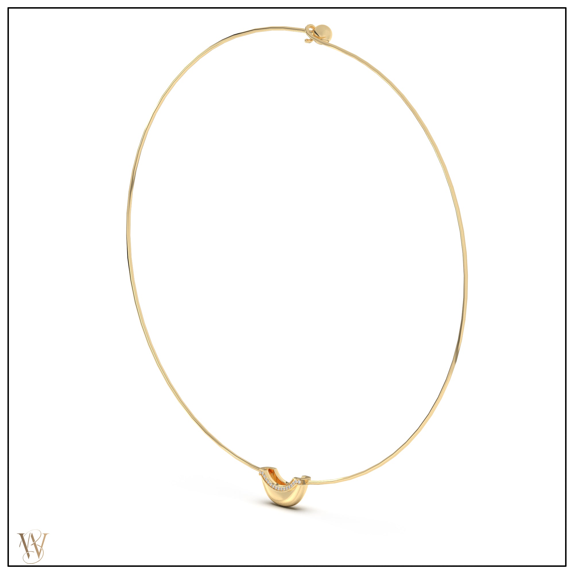 Luna Mini Wire Necklace - Gold with Diamond Pave Detail