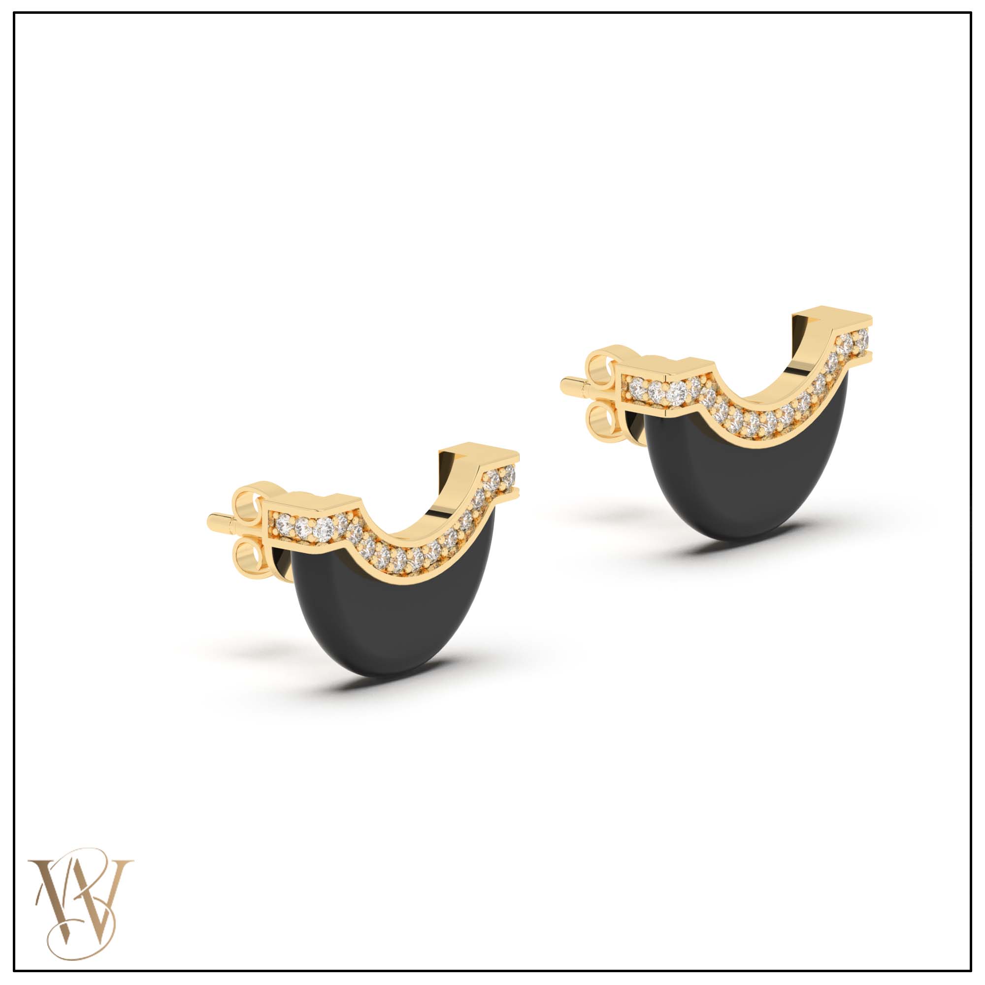 Luna Stud - Onyx &amp; Diamond Pave Detail