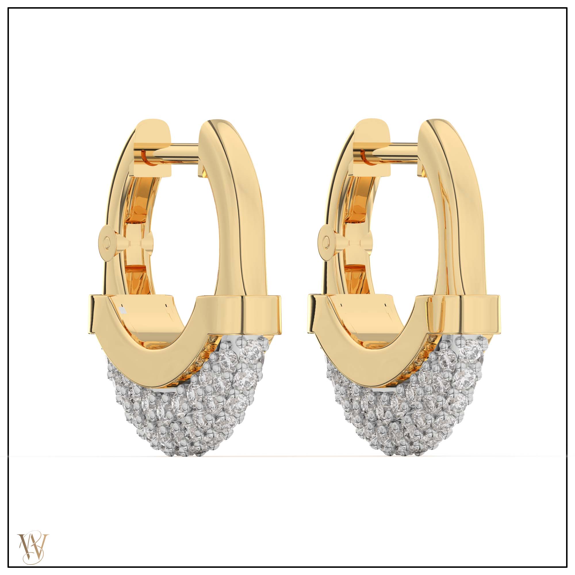 Luna Small  Hoops - Gold &amp; Diamond Pave