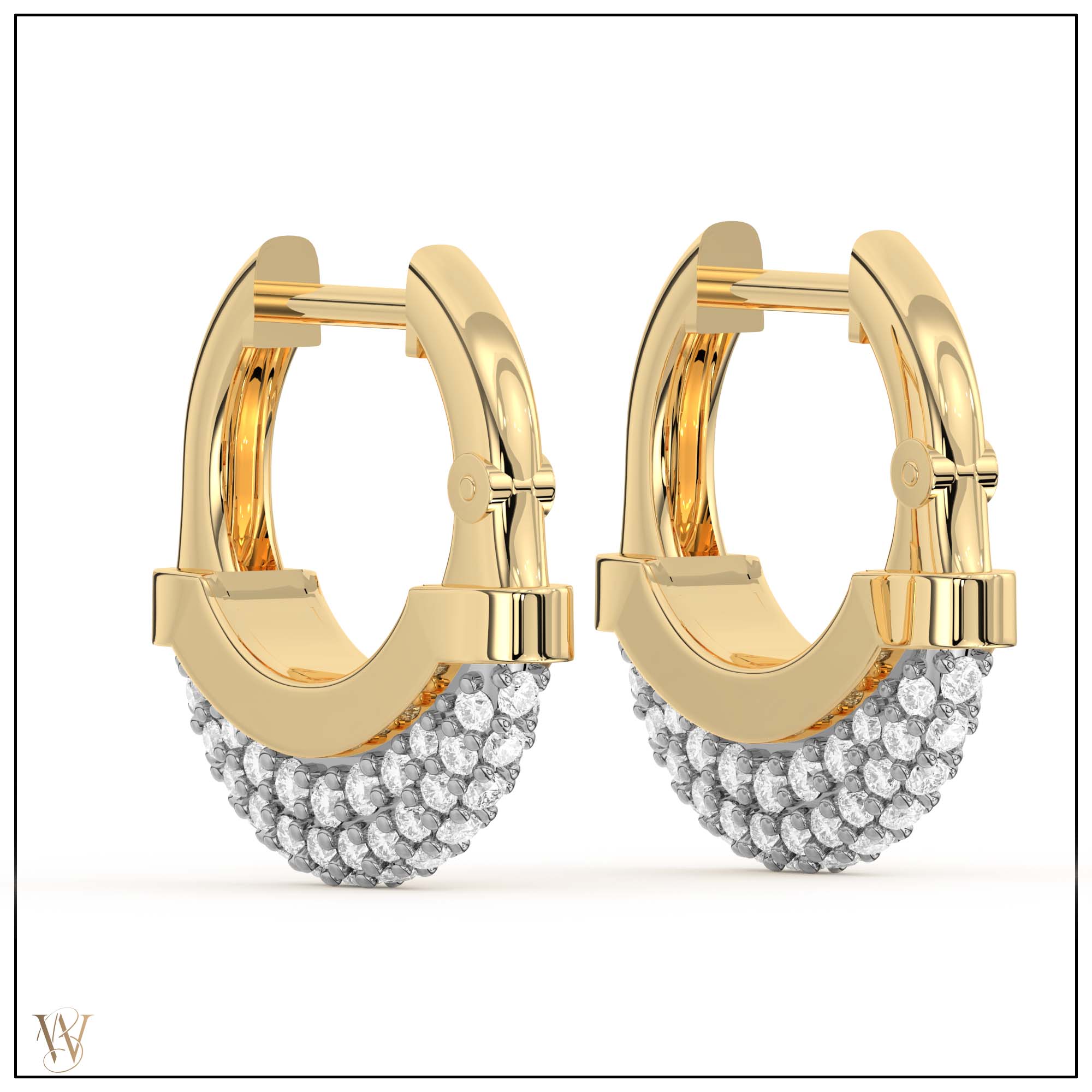 Luna Large  Hoops - Gold &amp; Diamond Pave