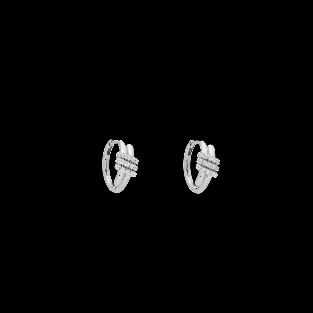 Eclipse Mini Hoops - Silver 3 Row White Diamond Pave