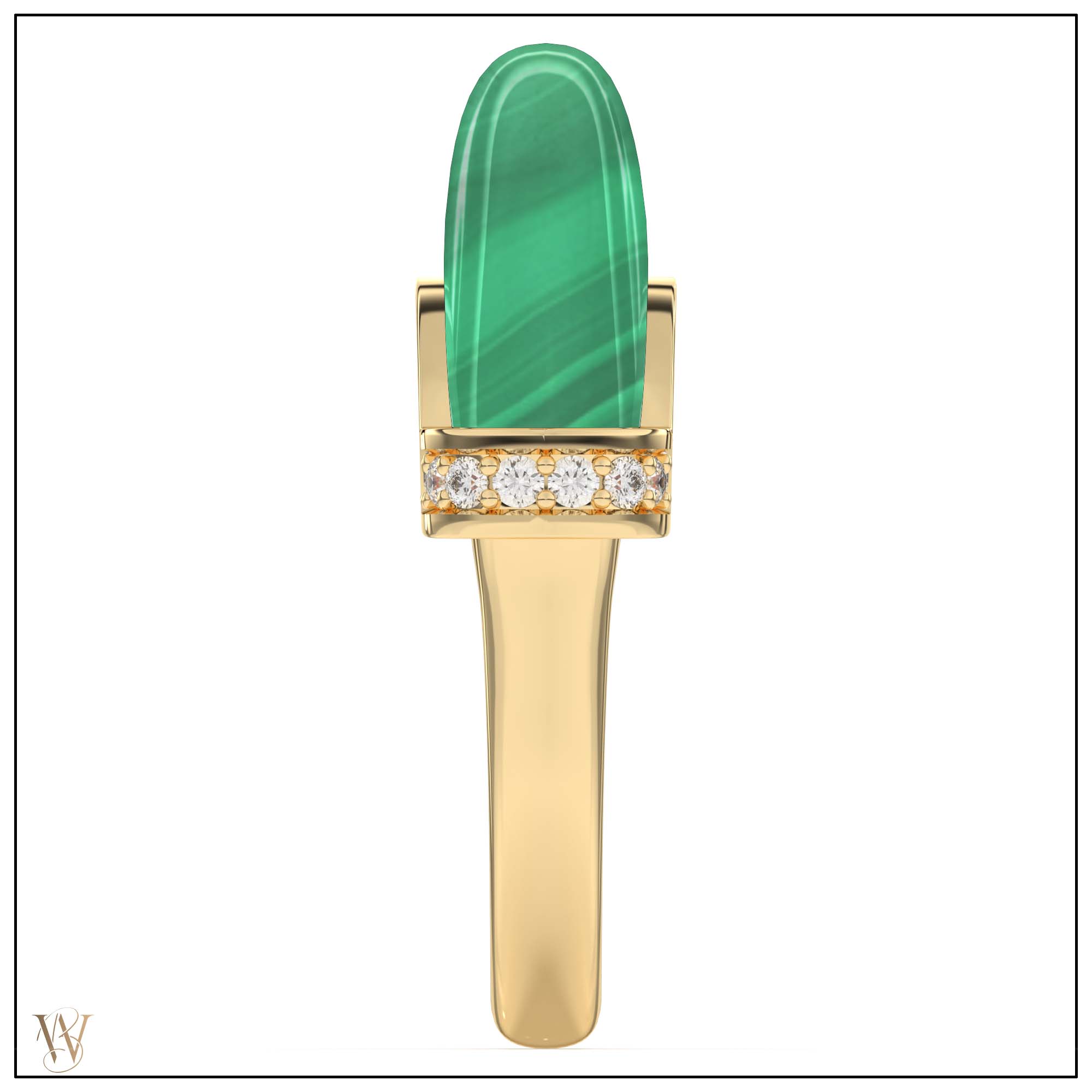 Luna Ring - Malachite with Diamond Detail