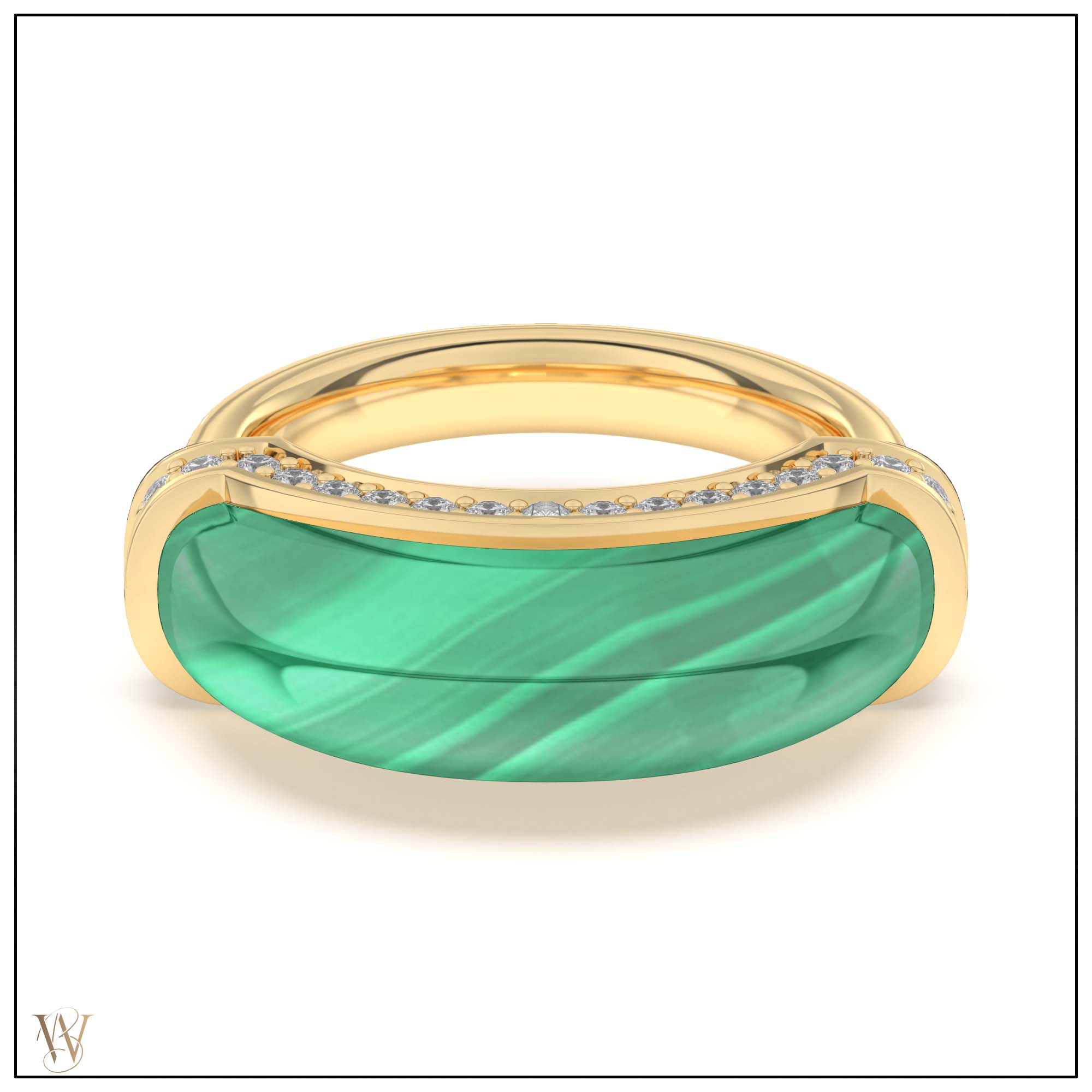 Luna Ring - Malachite with Diamond Detail