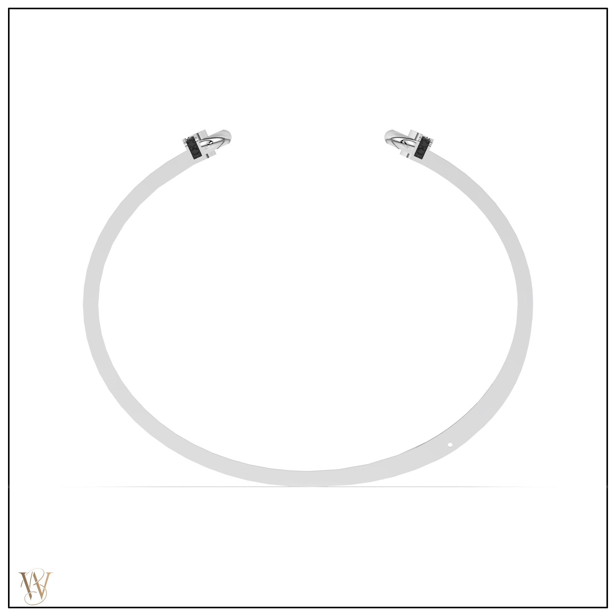 Doppia Luna Slim Cuff - Silver with Black Diamond Detail
