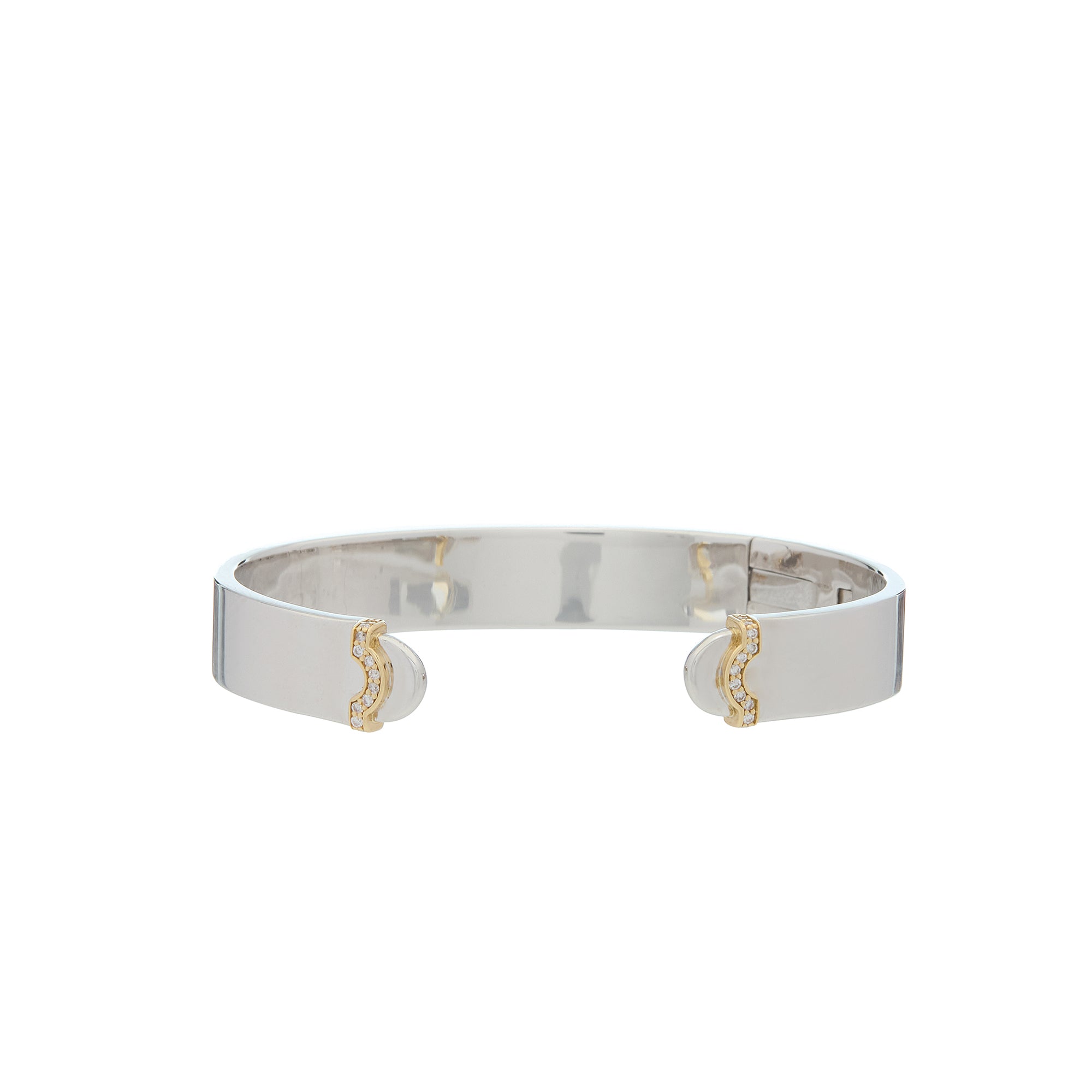Doppia Luna Slim Cuff - Silver/Gold with Diamond Pave Detail