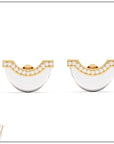 Luna Stud - White & Yellow Gold with Diamond Pave Detail