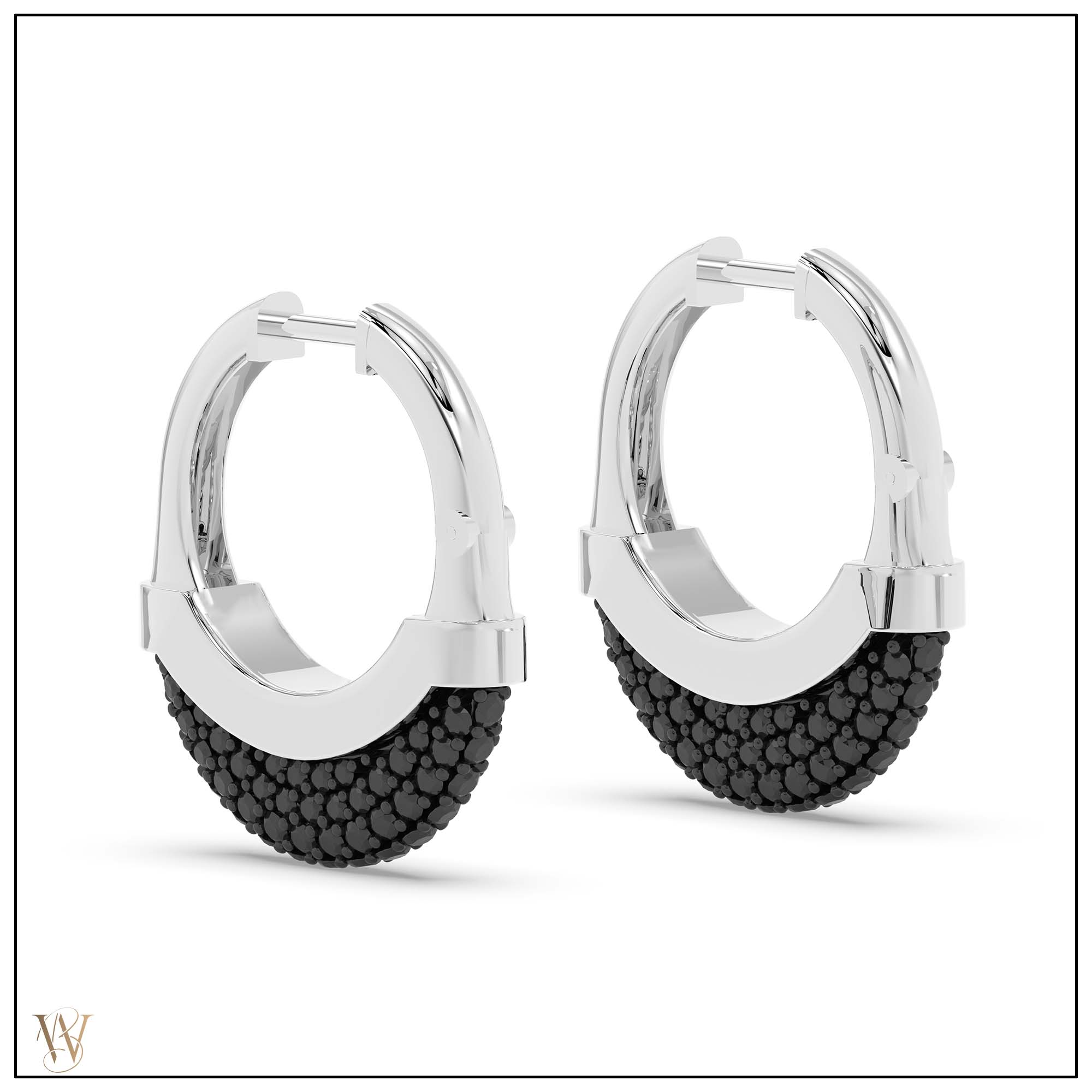 Luna Small Hoops - Silver with Black Diamond Pave