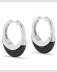 Luna Small Hoops - Silver with Black Diamond Pave