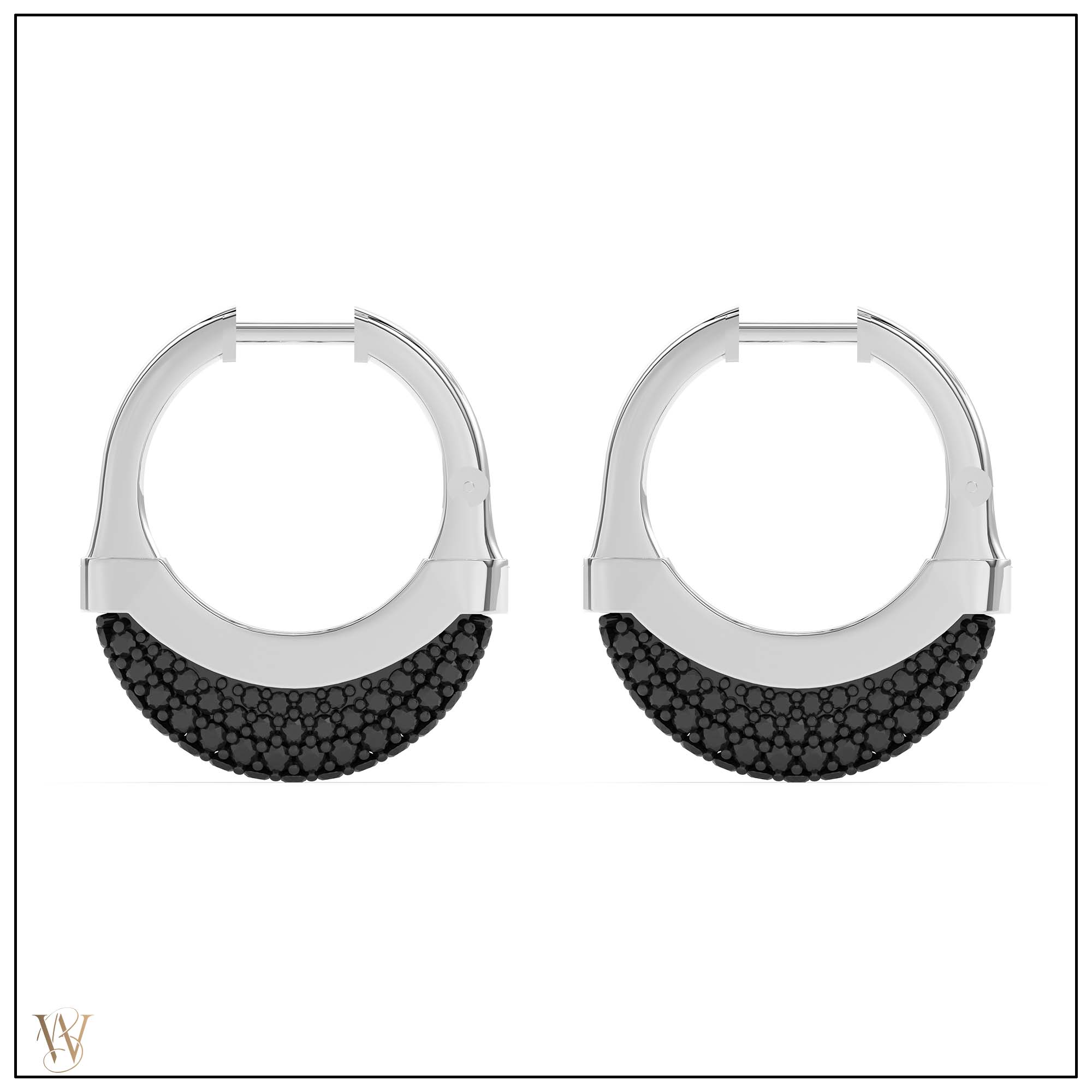 Luna Small Hoops - Silver with Black Diamond Pave