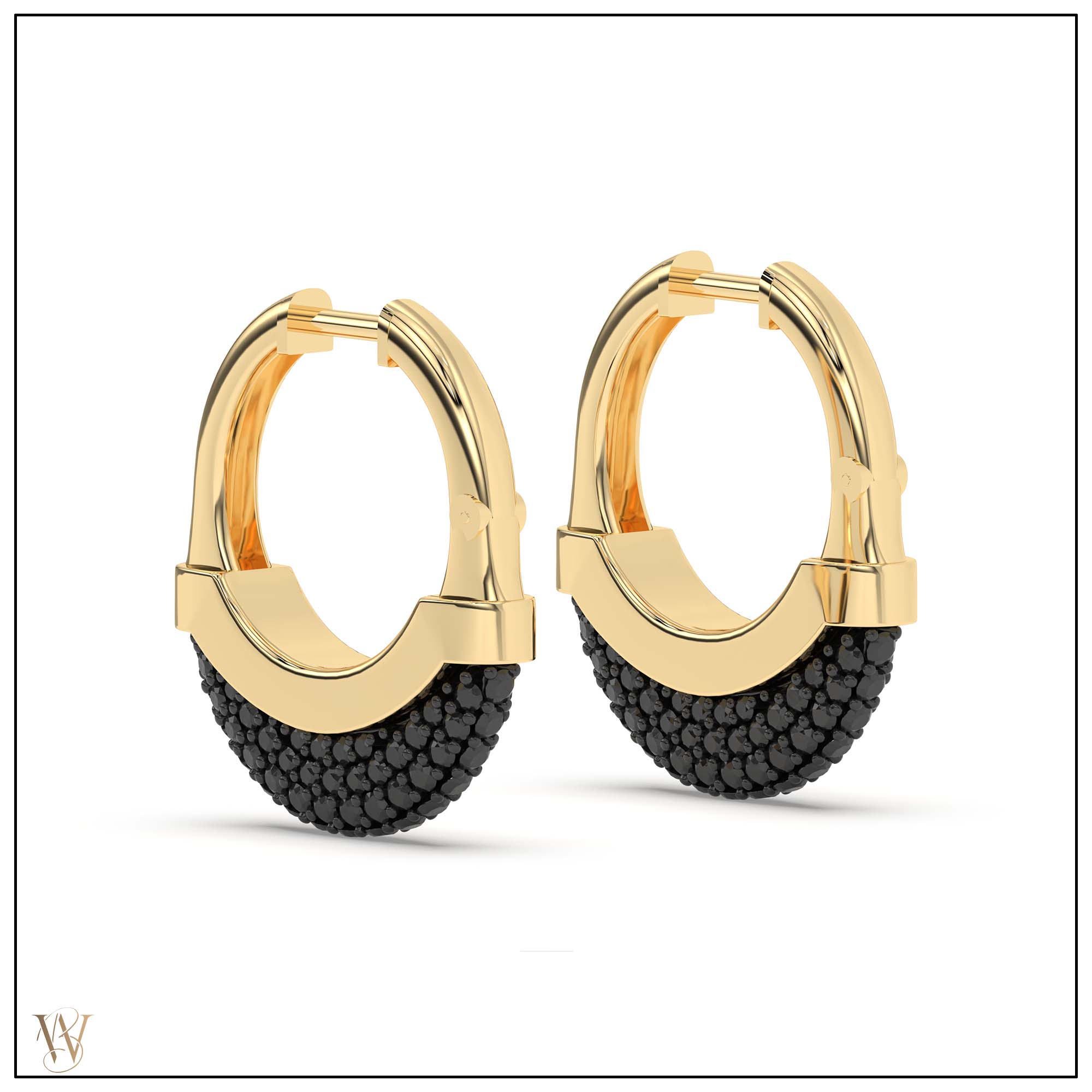 Luna Small  Hoops - Gold with Black Diamond Pave