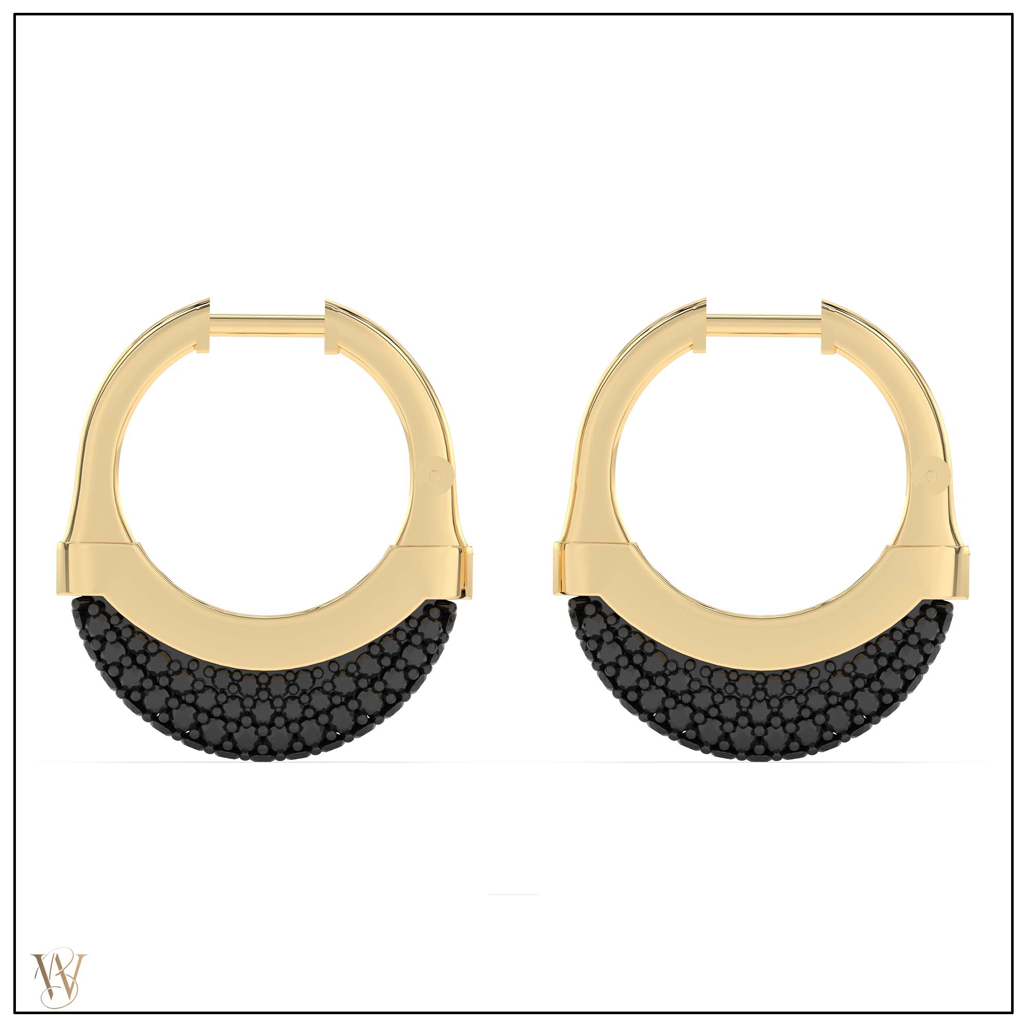 Luna Small  Hoops - Gold with Black Diamond Pave