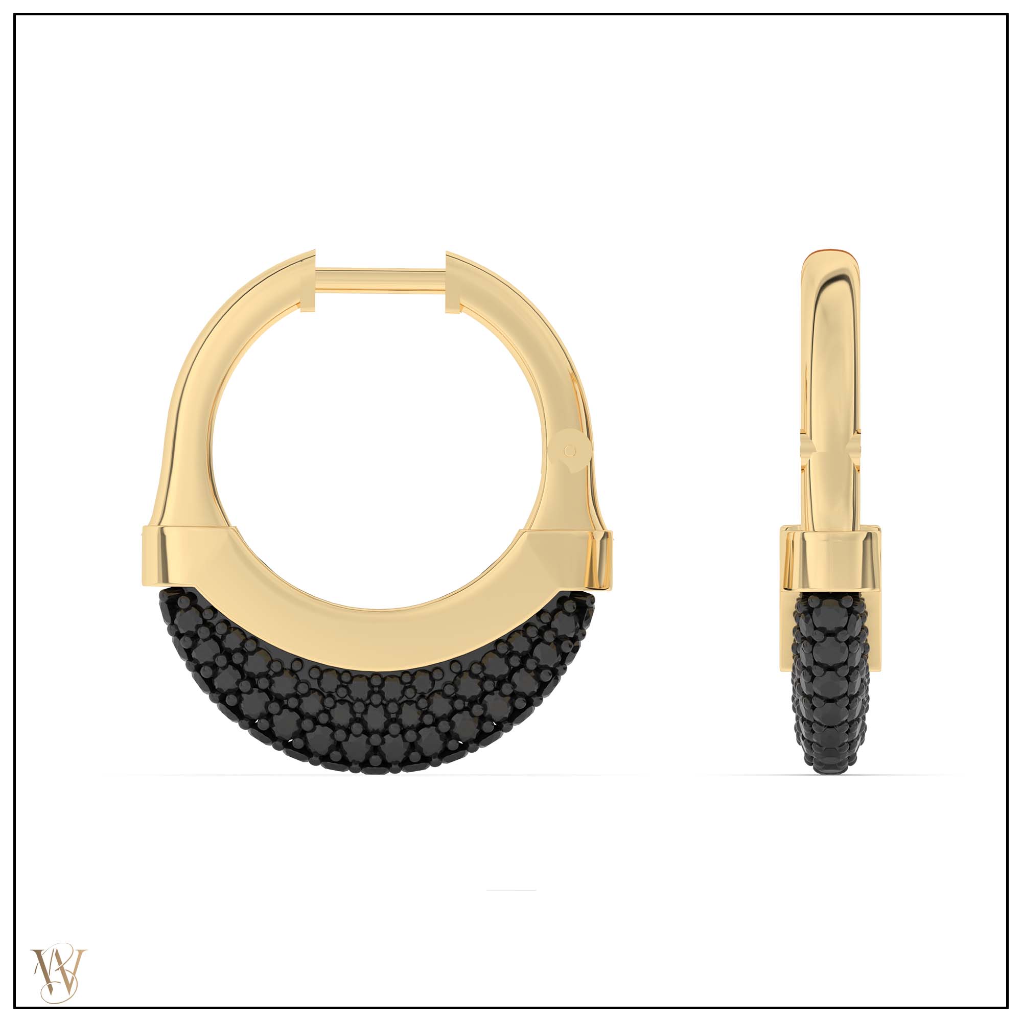 Luna Small  Hoops - Gold with Black Diamond Pave