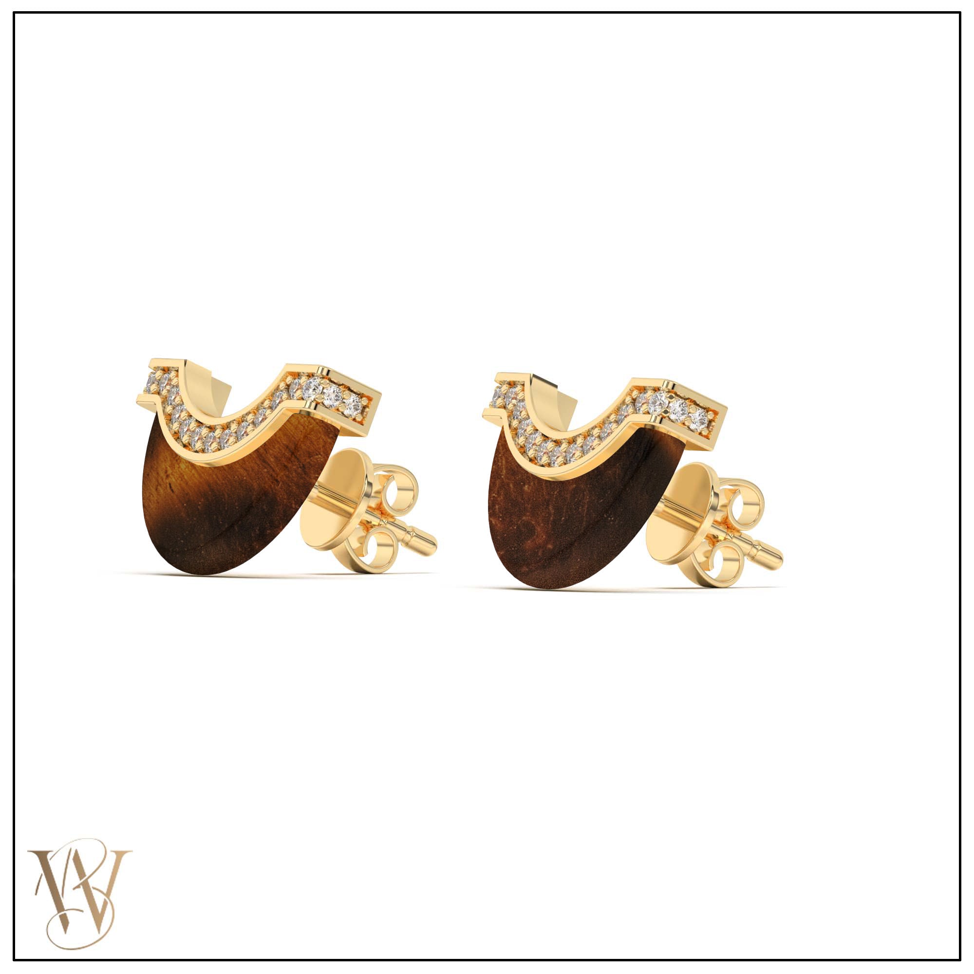 Luna Stud - Tiger Eye &amp; Diamond Pave Detail