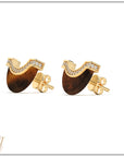 Luna Stud - Tiger Eye & Diamond Pave Detail