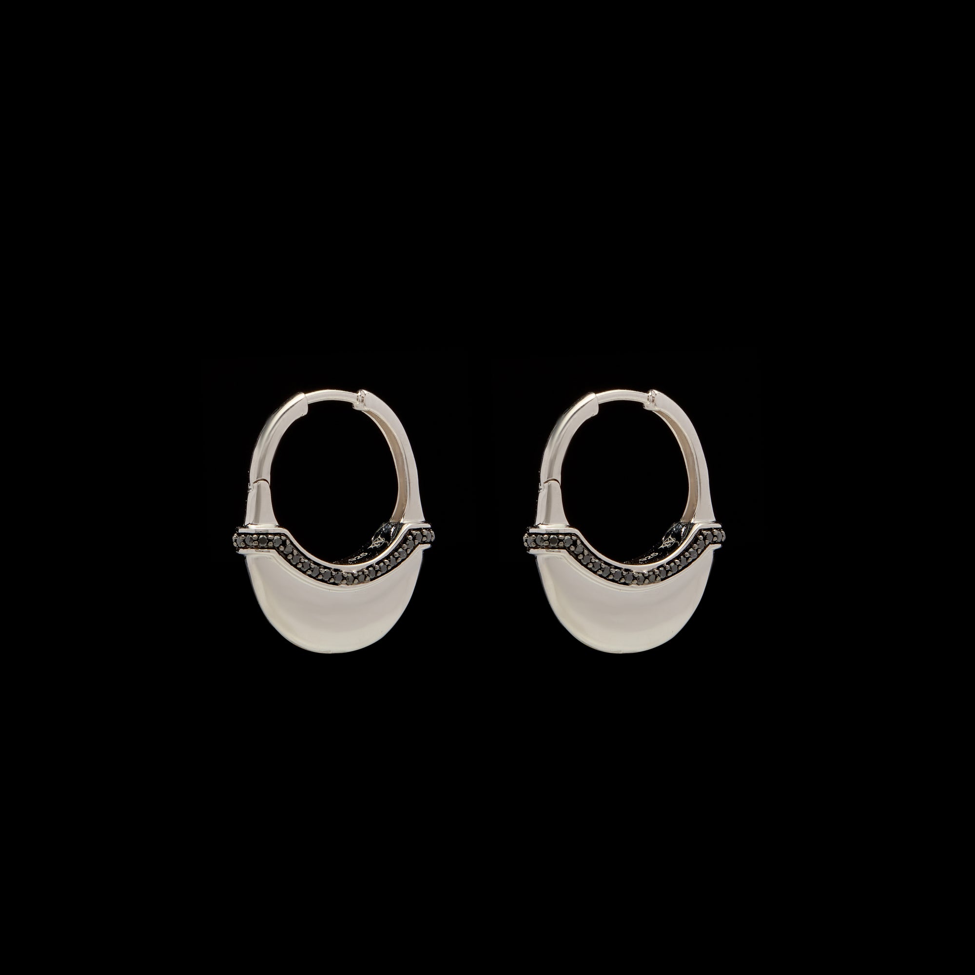 Luna Medium Hoops - Silver with Black Diamond Detail