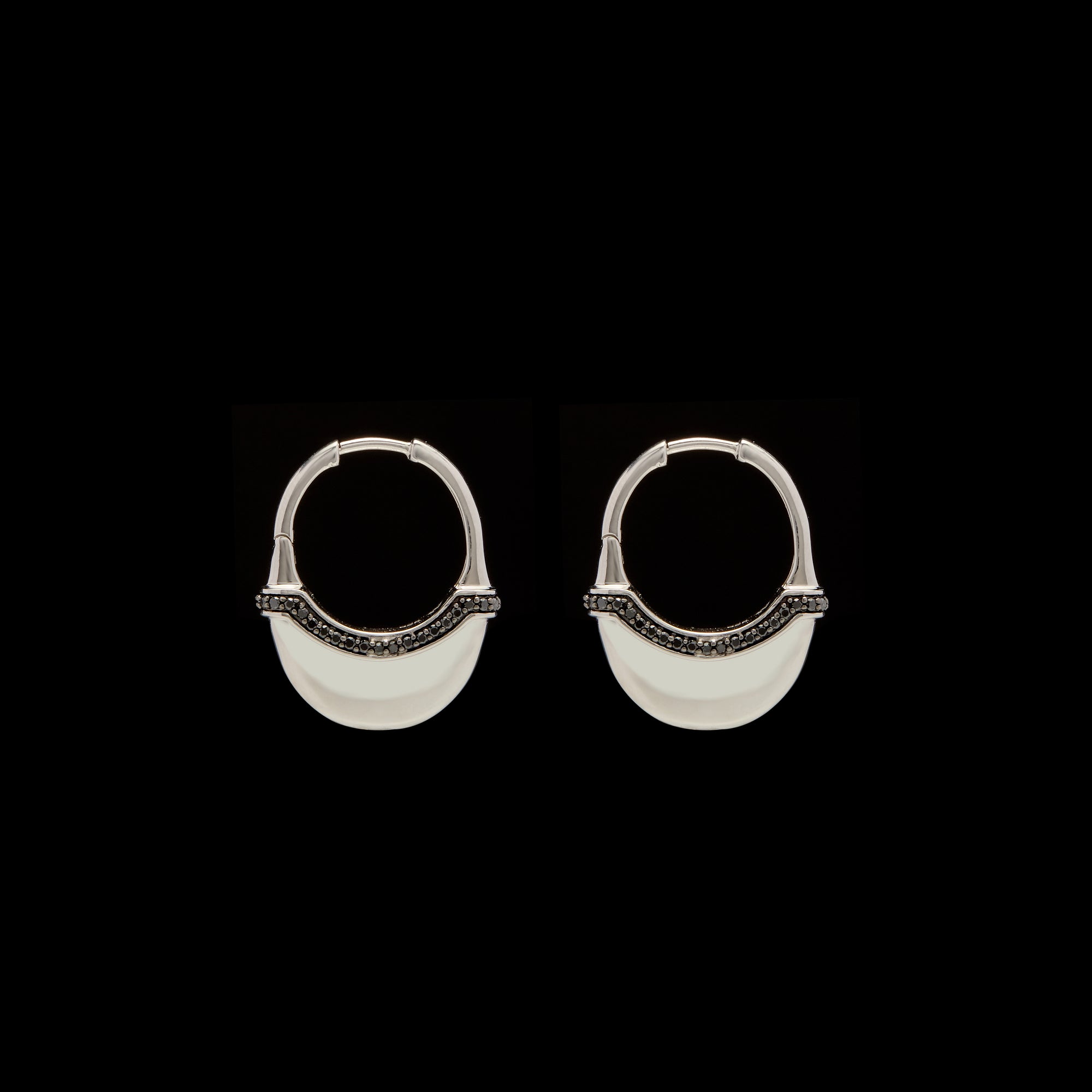 Luna Medium Hoops - Silver with Black Diamond Detail