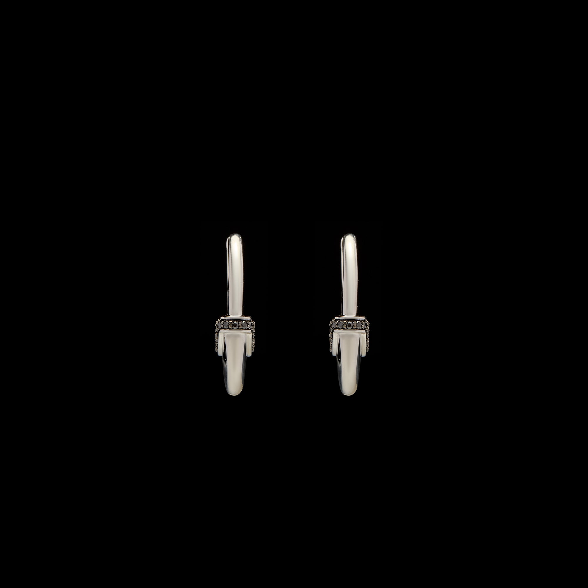 Luna Medium Hoops - Silver with Black Diamond Detail