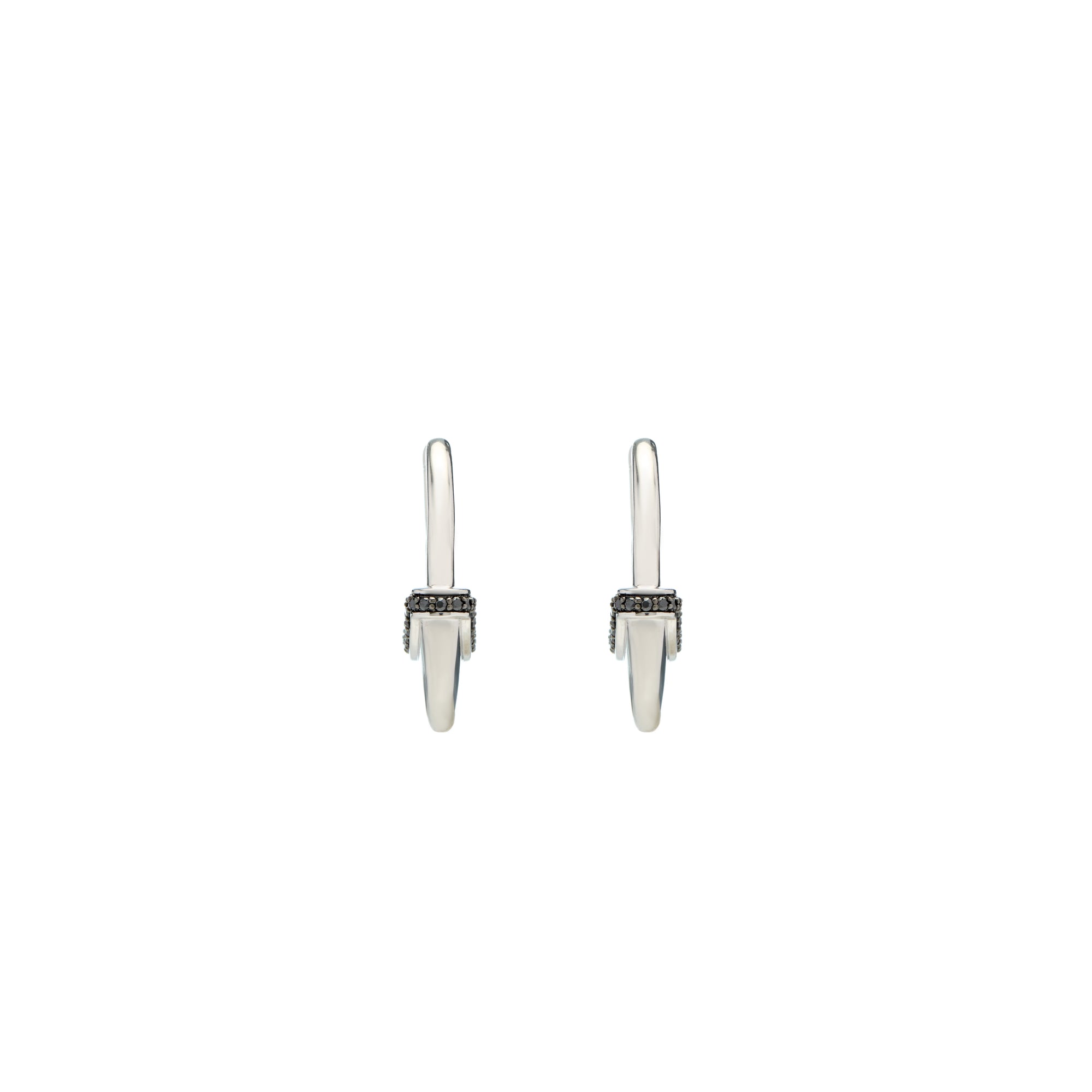 Luna Medium Hoops - Silver with Black Diamond Detail