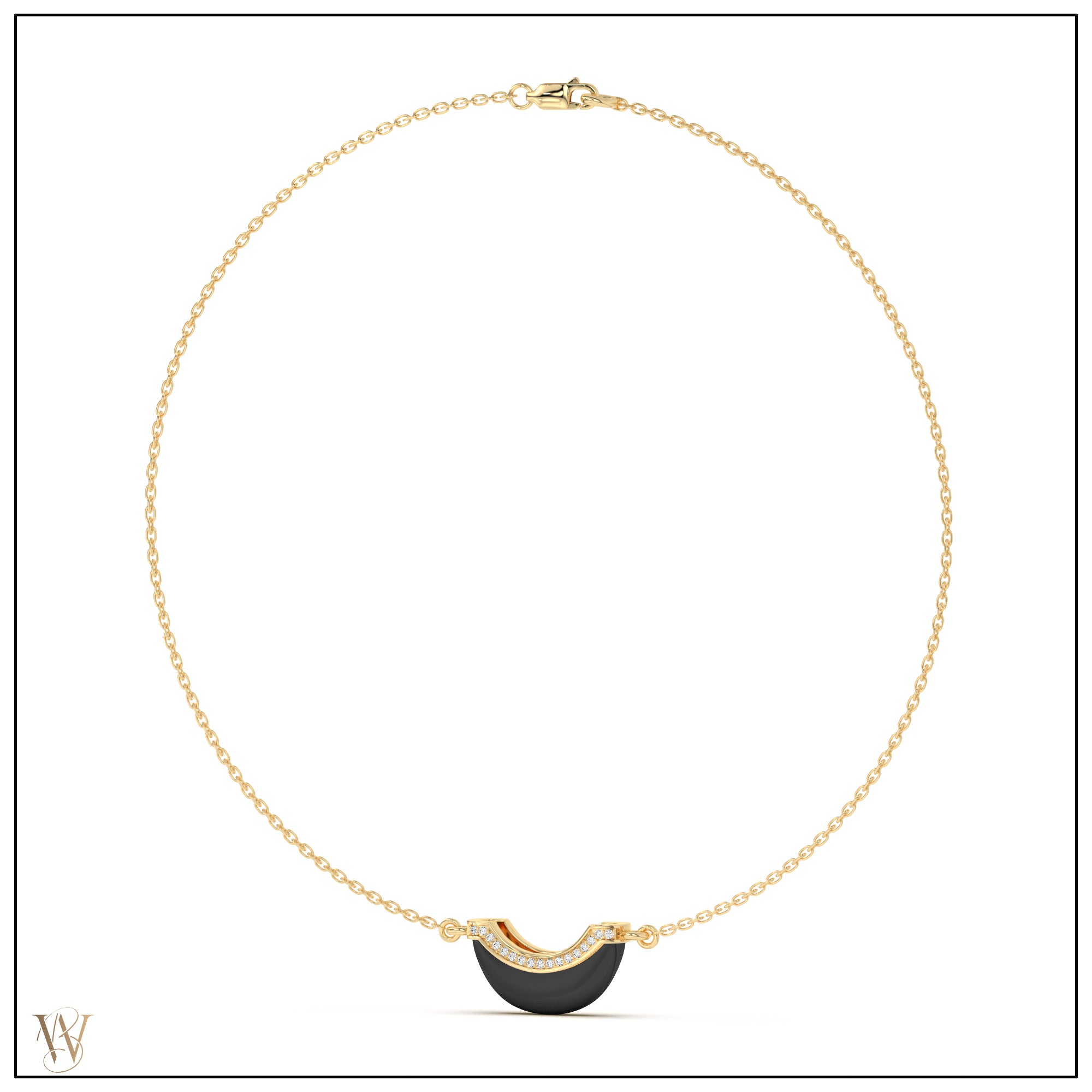 Luna Mini Necklace - Onyx &amp; Diamond Pave Detail