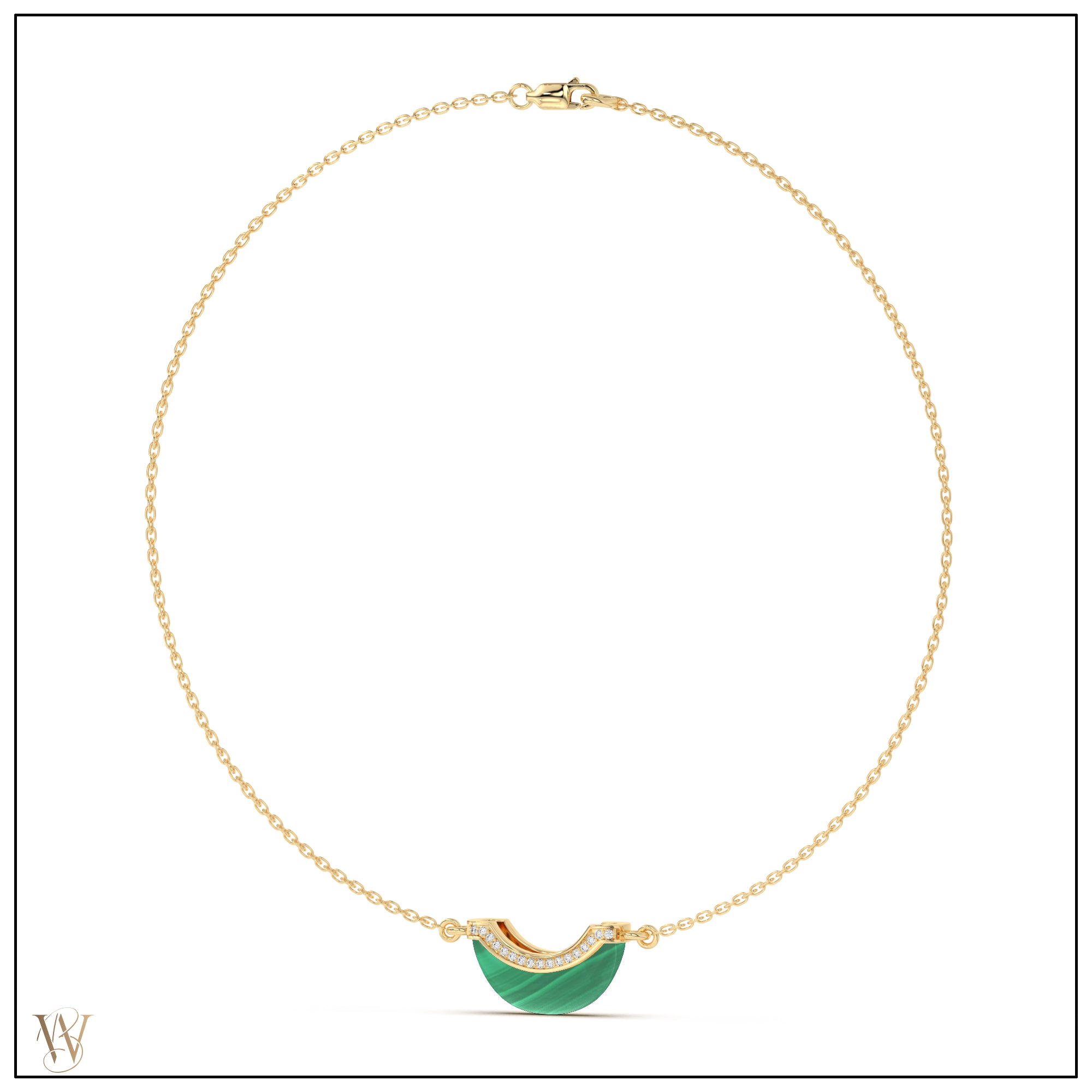 Luna Mini Necklace - Malachite &amp; Diamond Pave Detail