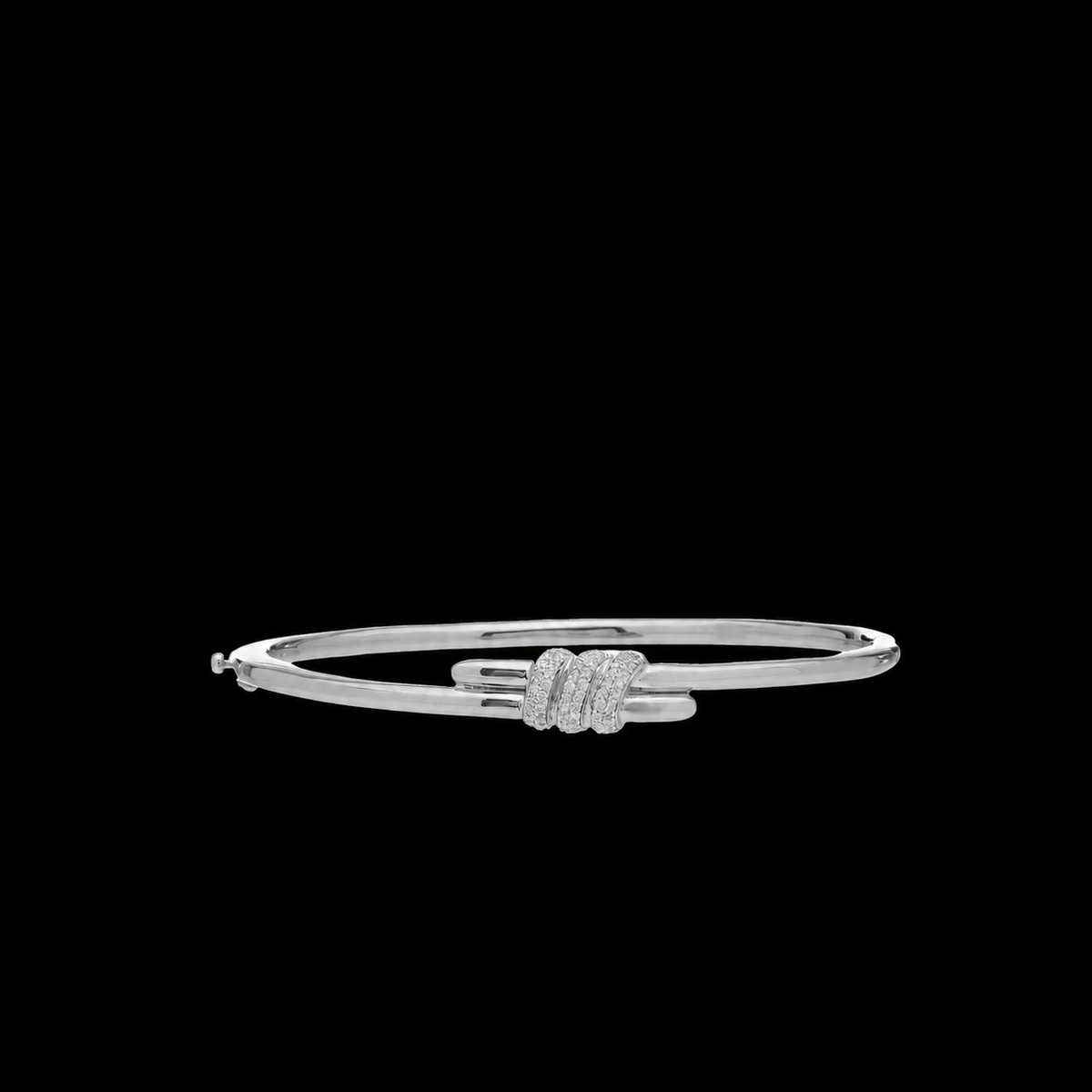 Eclipse Small Bangle - Silver with 3 row of White Diamond Pave