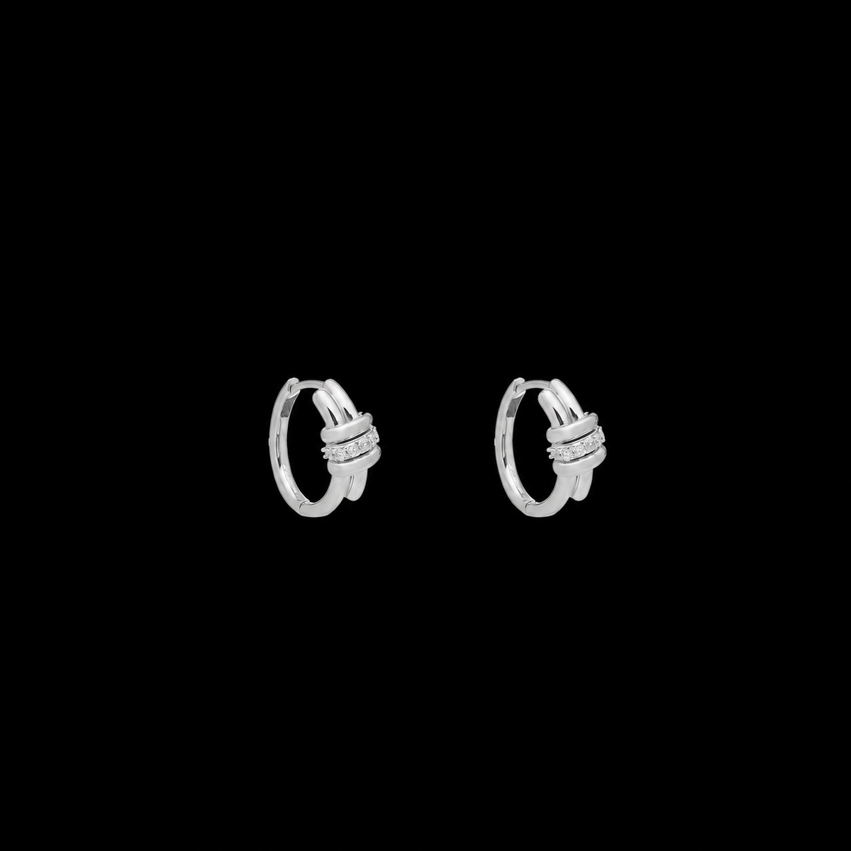 Eclipse Mini Hoops - Silver 1 Row White Diamond Pave