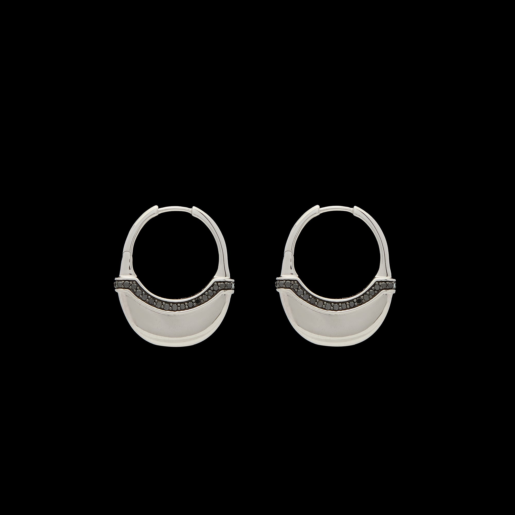 Luna Large Hoops - Silver with Black Diamond Detail