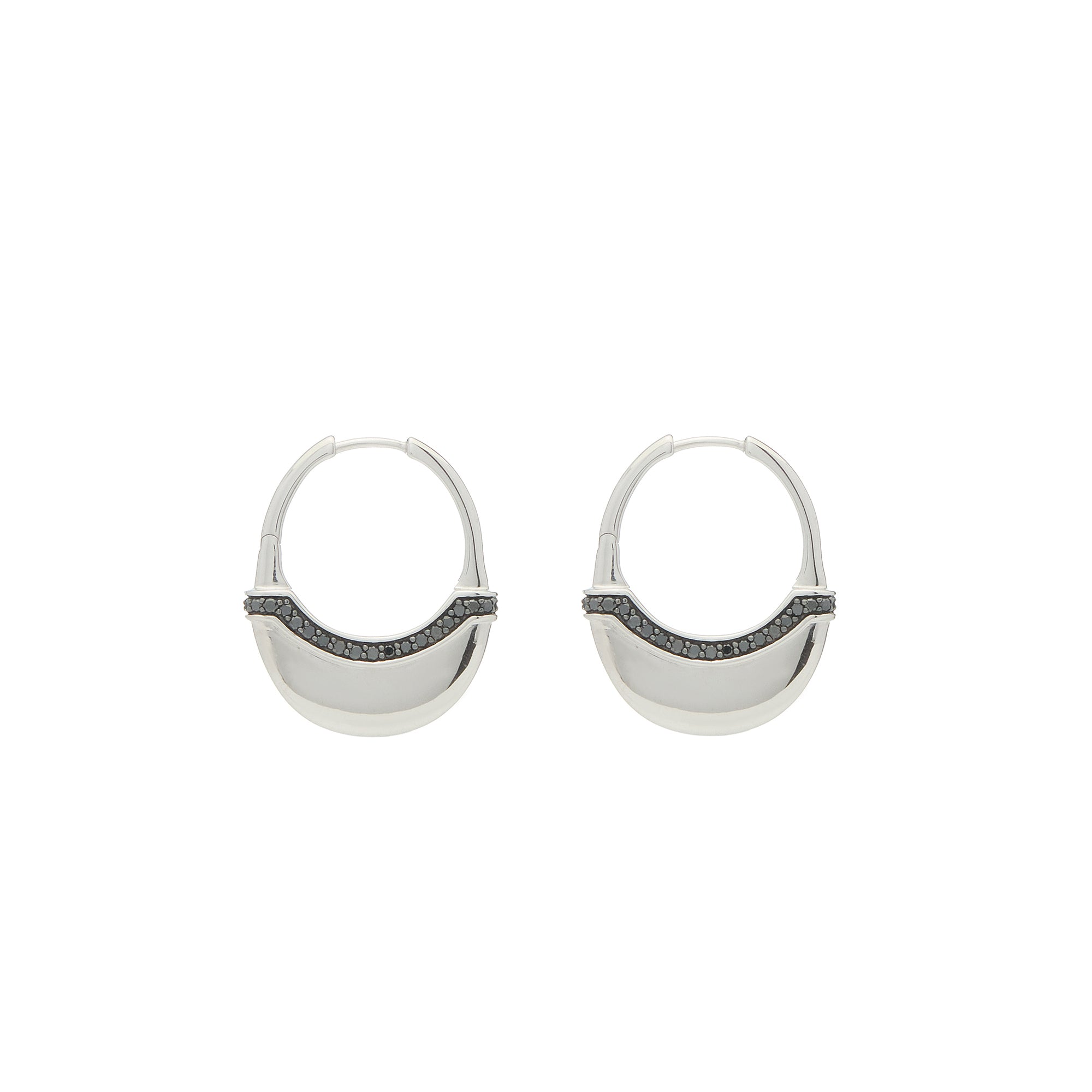 Luna Large Hoops - Silver with Black Diamond Detail
