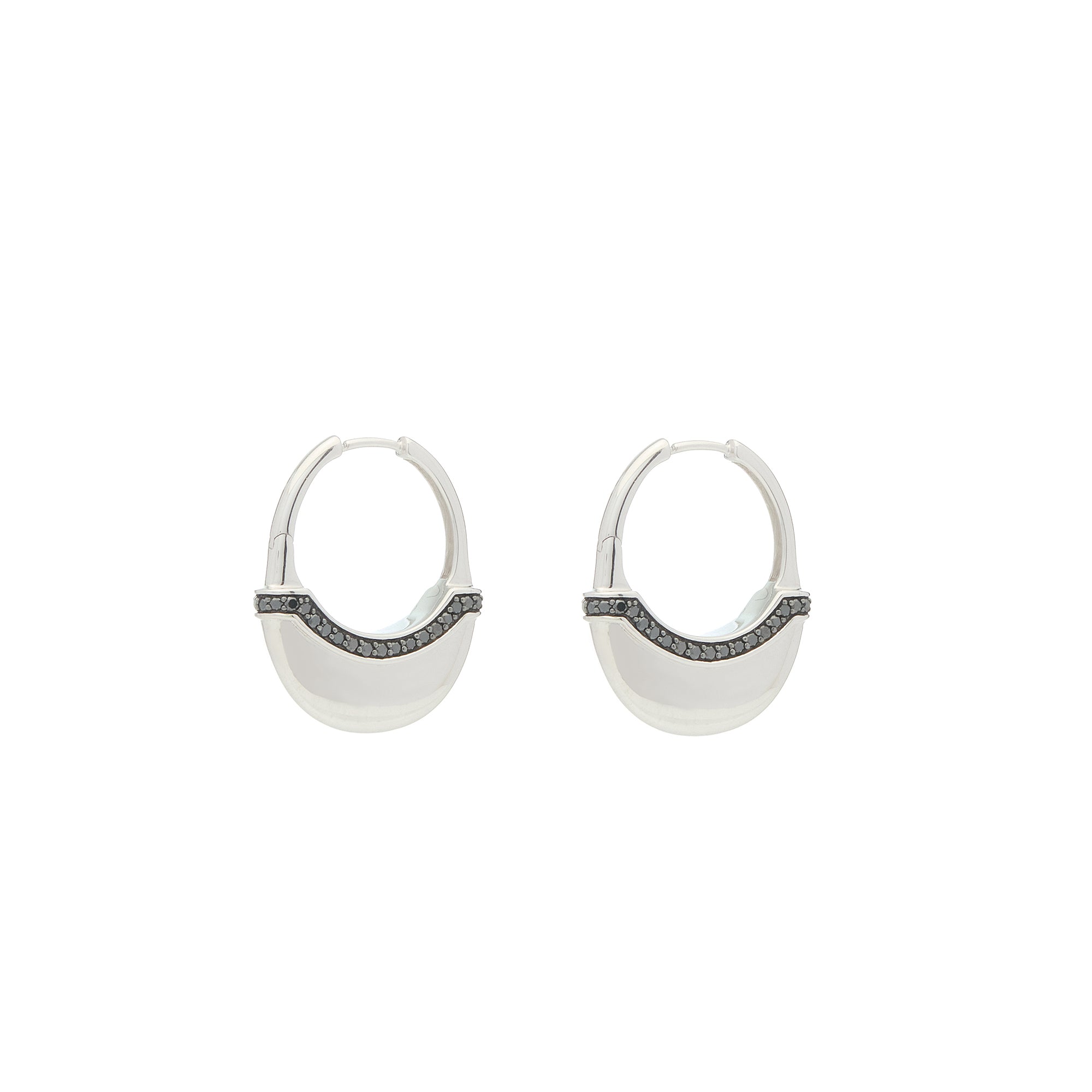 Luna Large Hoops - Silver with Black Diamond Detail