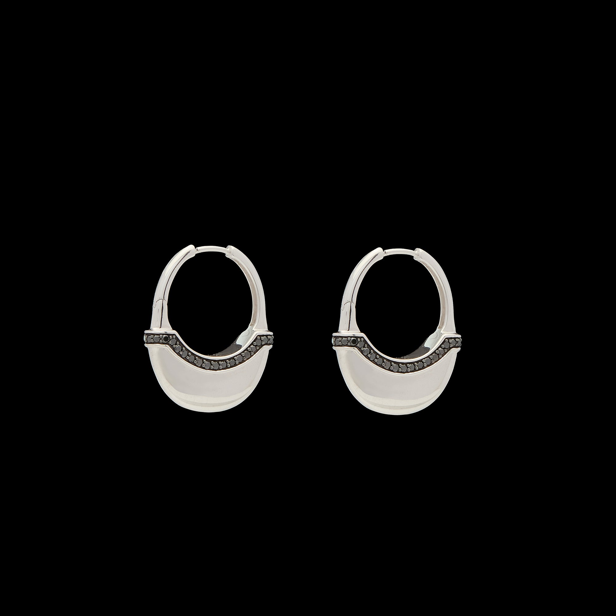 Luna Large Hoops - Silver with Black Diamond Detail