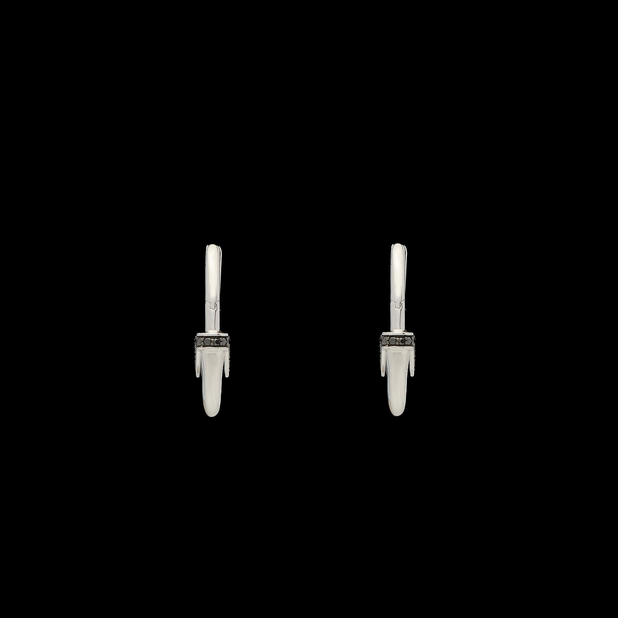 Luna Large Hoops - Silver with Black Diamond Detail