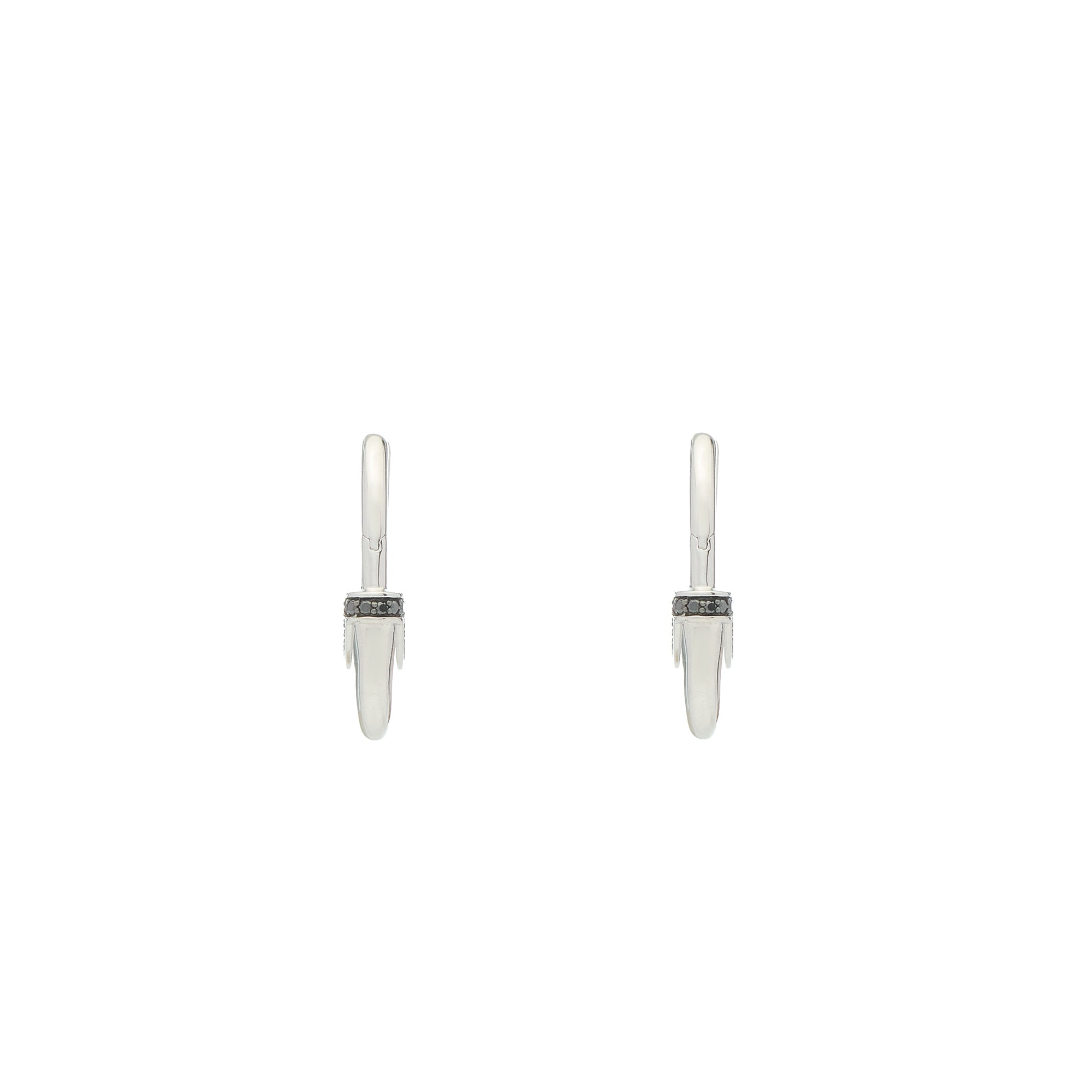 Luna Large Hoops - Silver with Black Diamond Detail