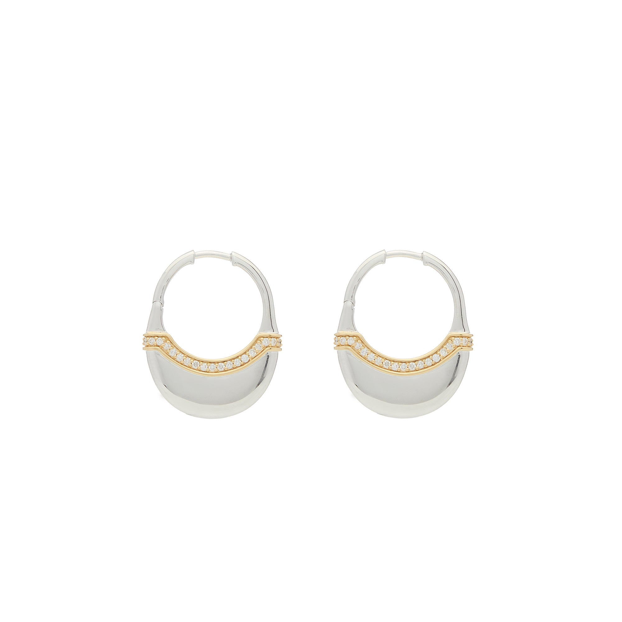 Luna Medium Hoops - Silver/Gold with Diamond Detail