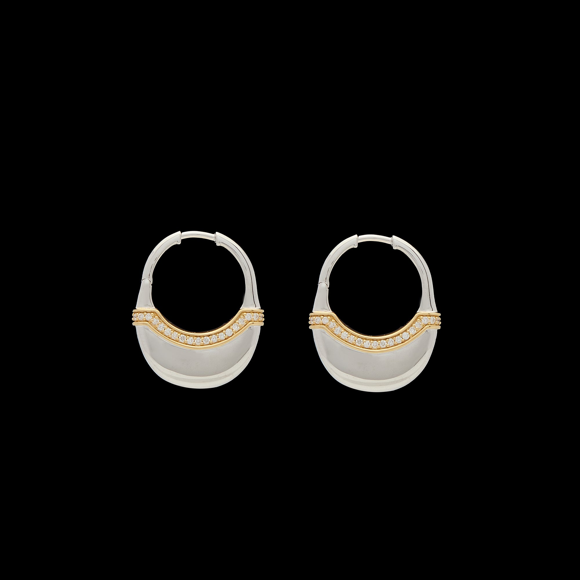 Luna Medium Hoops - Silver/Gold with Diamond Detail