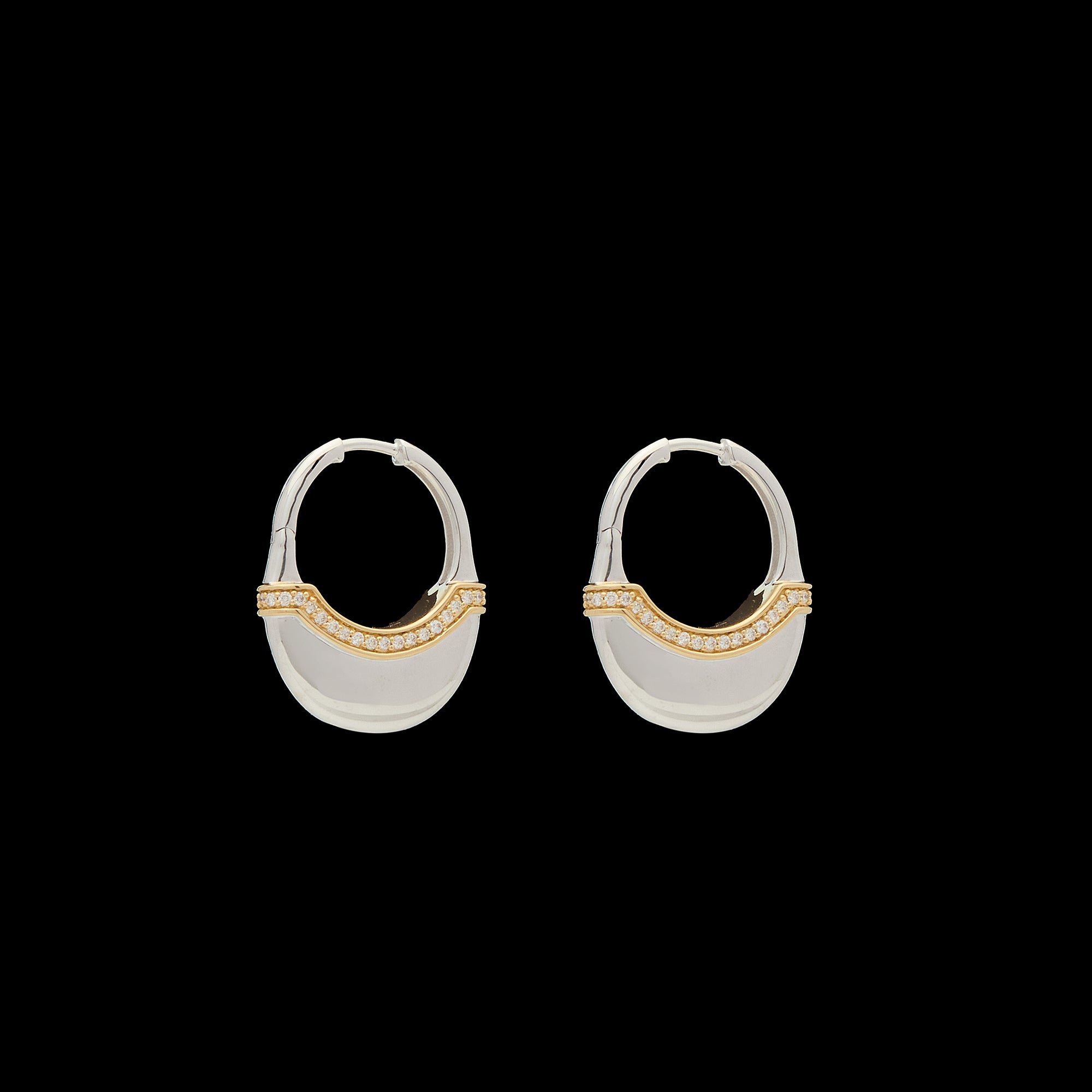 Luna Medium Hoops - Silver/Gold with Diamond Detail