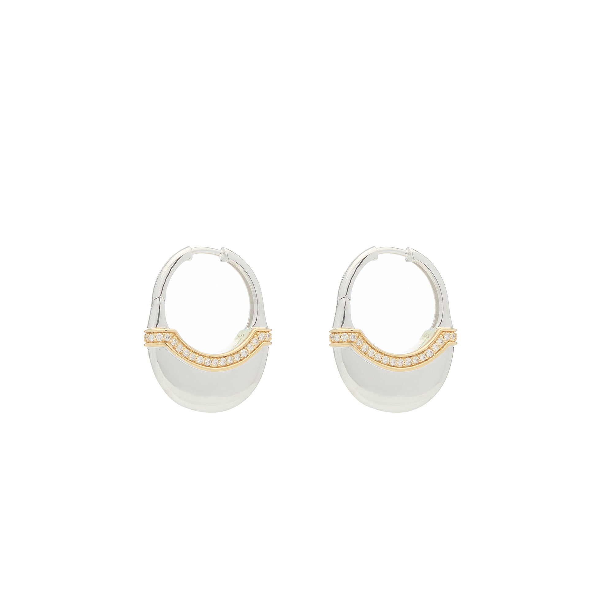 Luna Medium Hoops - Silver/Gold with Diamond Detail