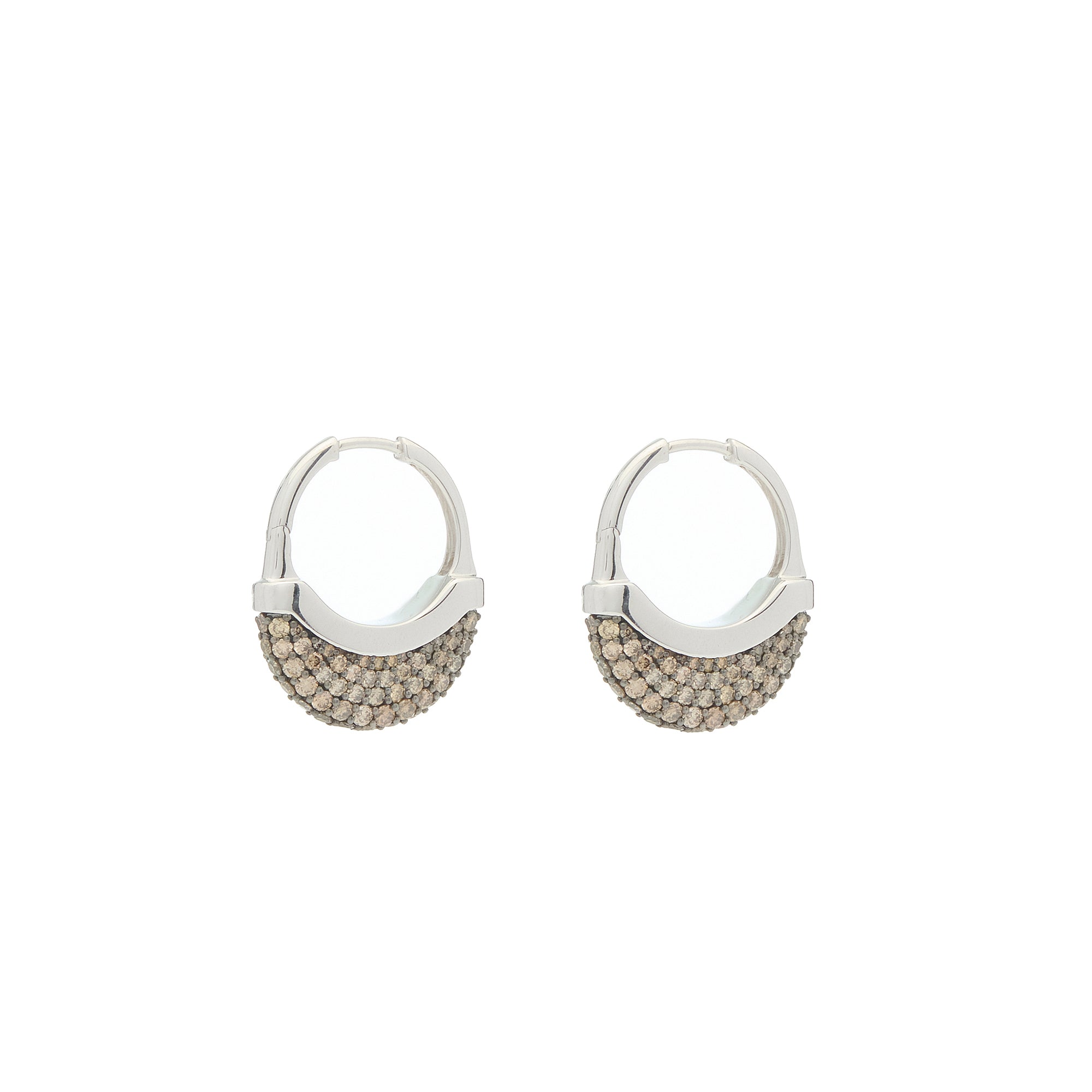 Luna Medium Hoops - Silver with Brown Diamond Pave
