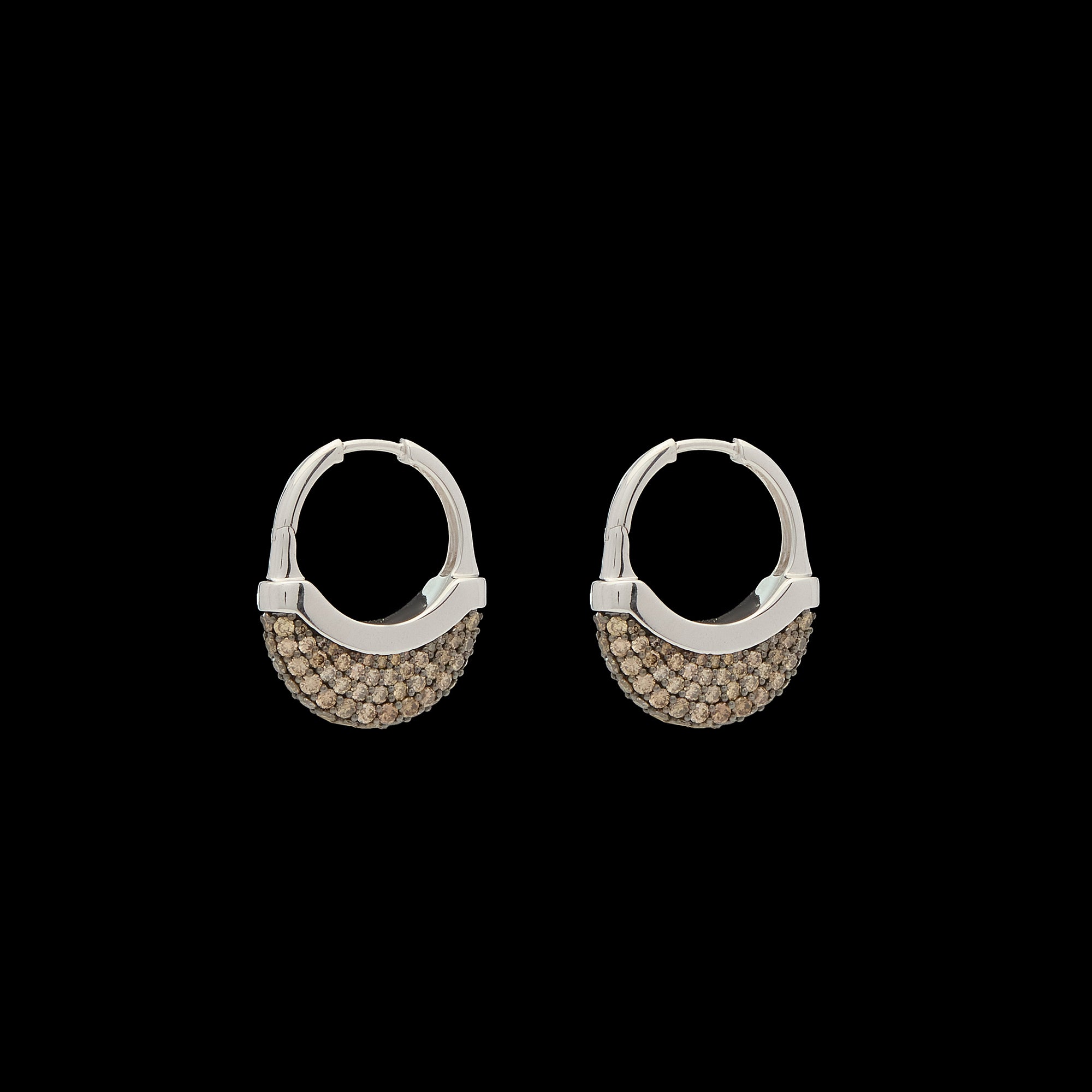 Luna Medium Hoops - Silver with Brown Diamond Pave
