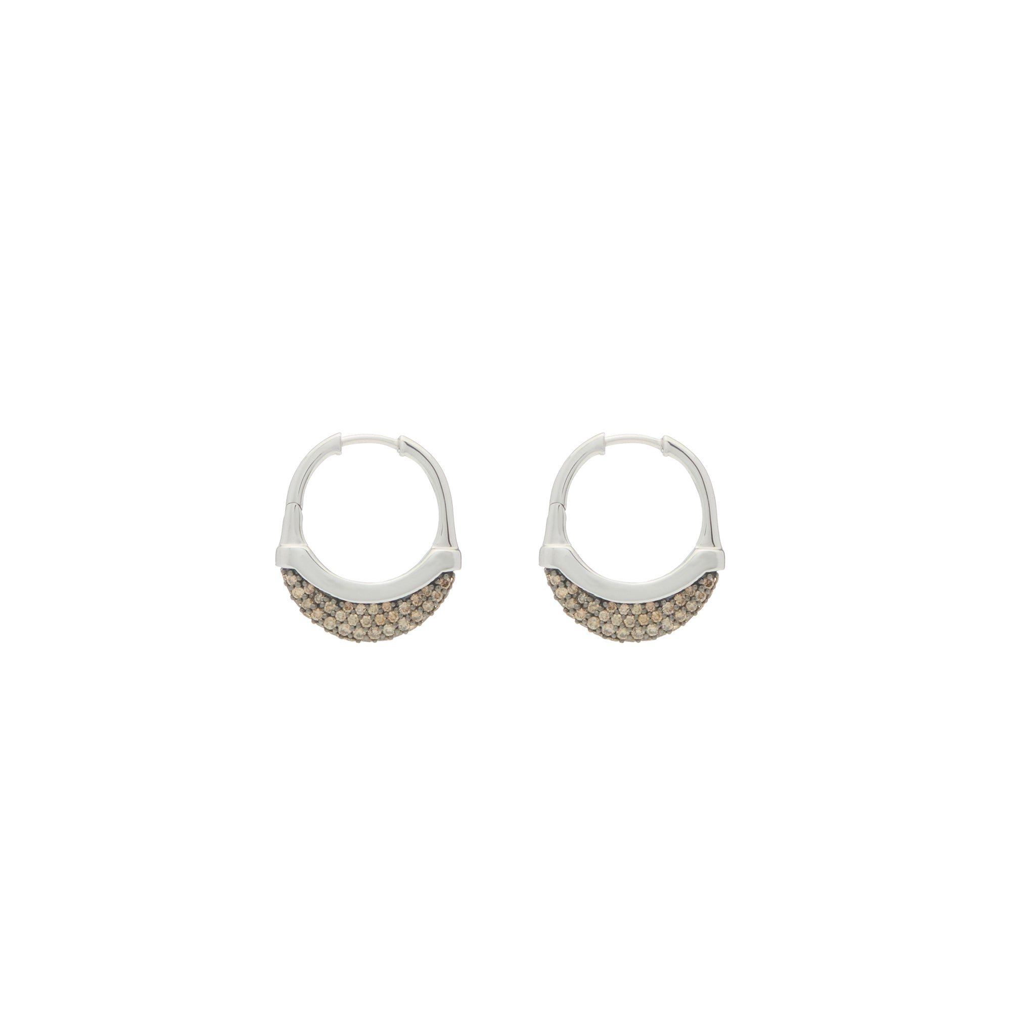 Luna Small Hoops - Silver with Brown  Diamond Pave