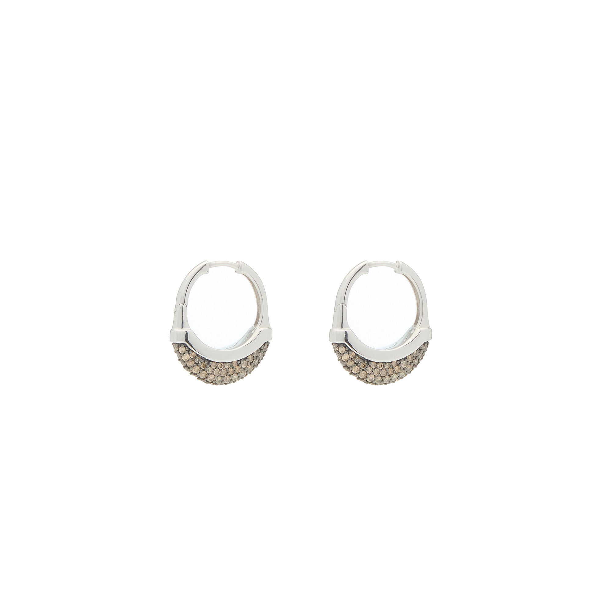 Luna Small Hoops - Silver with Brown  Diamond Pave