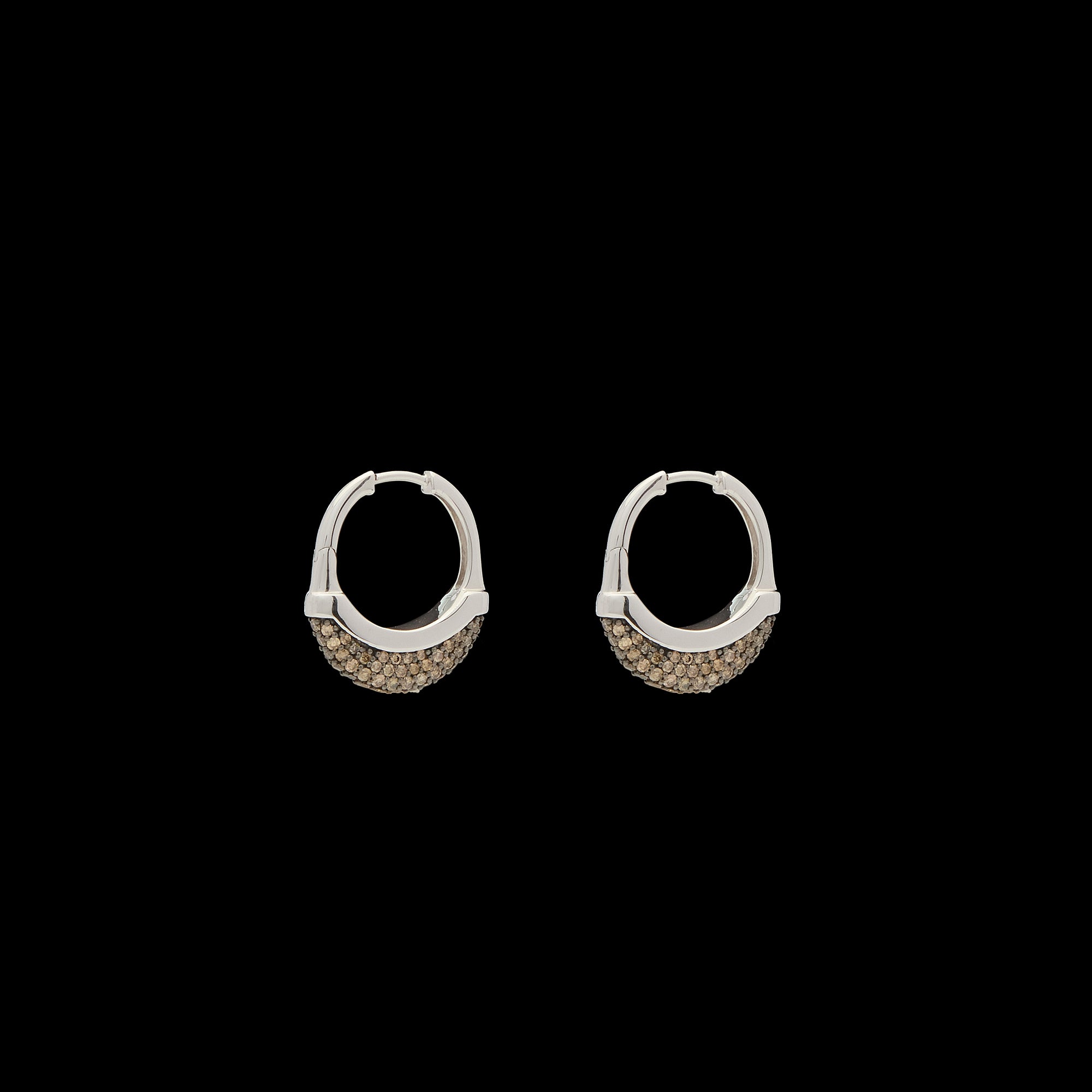 Luna Small Hoops - Silver with Brown  Diamond Pave