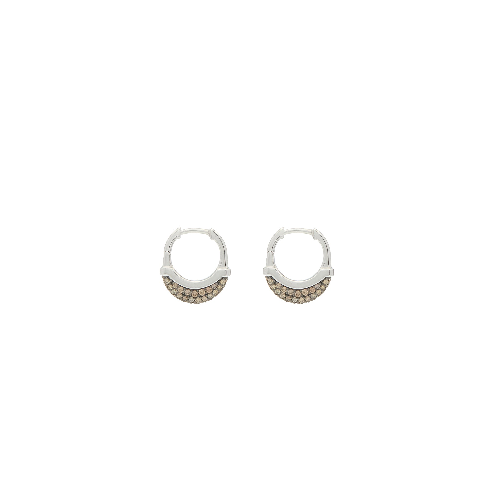 Luna X-Small Hoops - Silver with Brown Diamond Pave